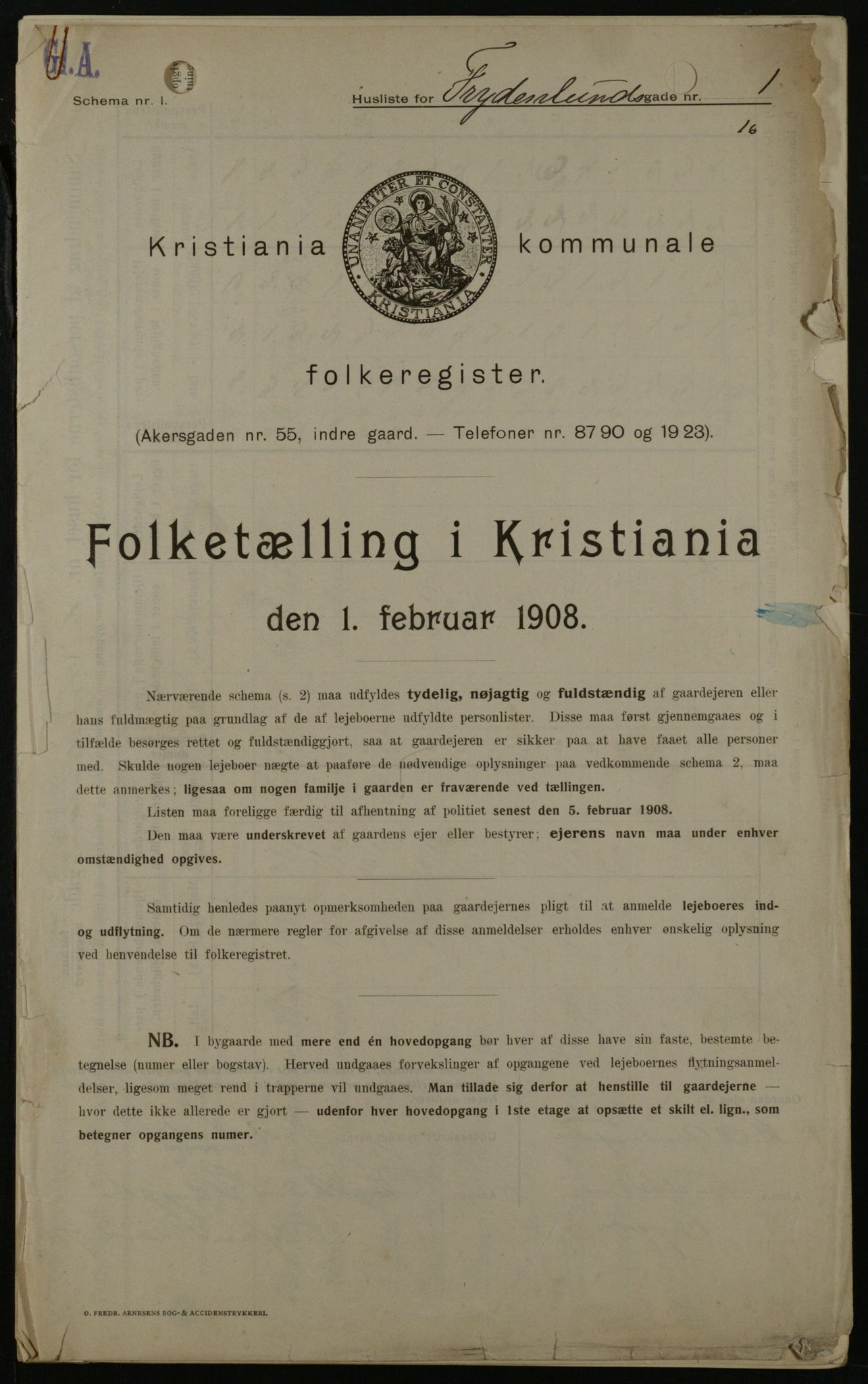 OBA, Kommunal folketelling 1.2.1908 for Kristiania kjøpstad, 1908, s. 25192