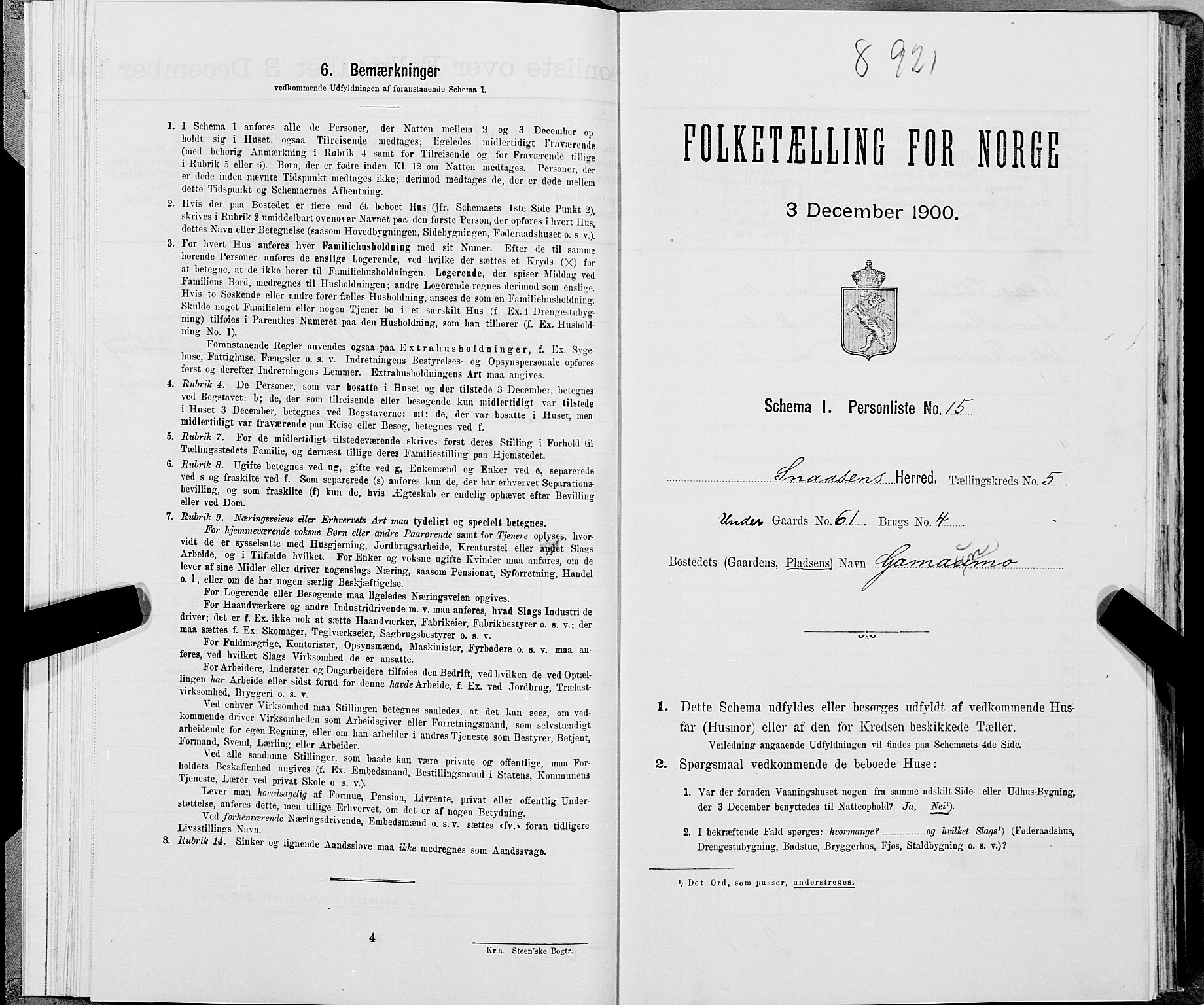SAT, Folketelling 1900 for 1736 Snåsa herred, 1900, s. 1169