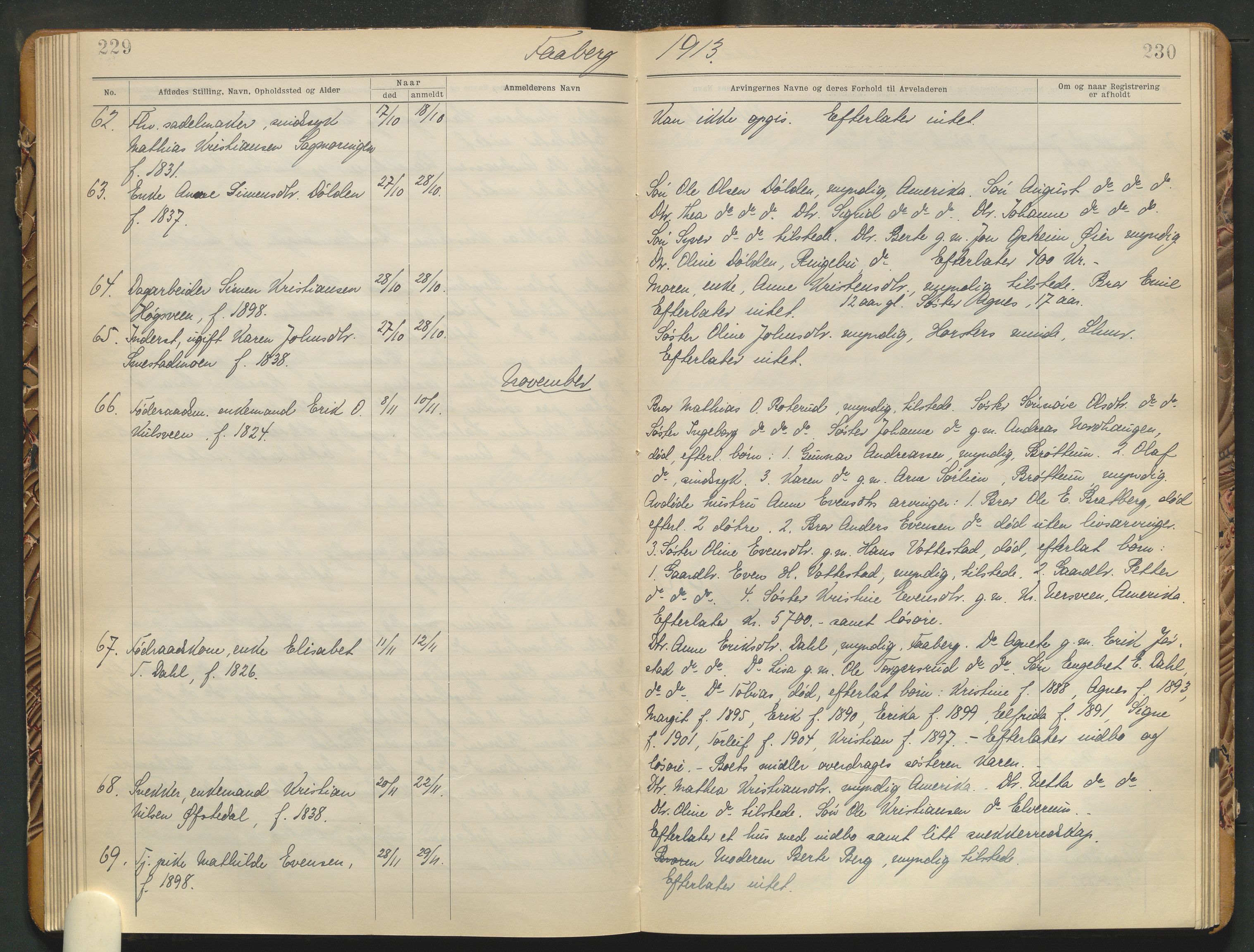 Sør-Gudbrandsdal tingrett, AV/SAH-TING-004/J/Jd/Jda/L0004: Dødsfallsprotokoll  - landet, 1906-1914, s. 229-230