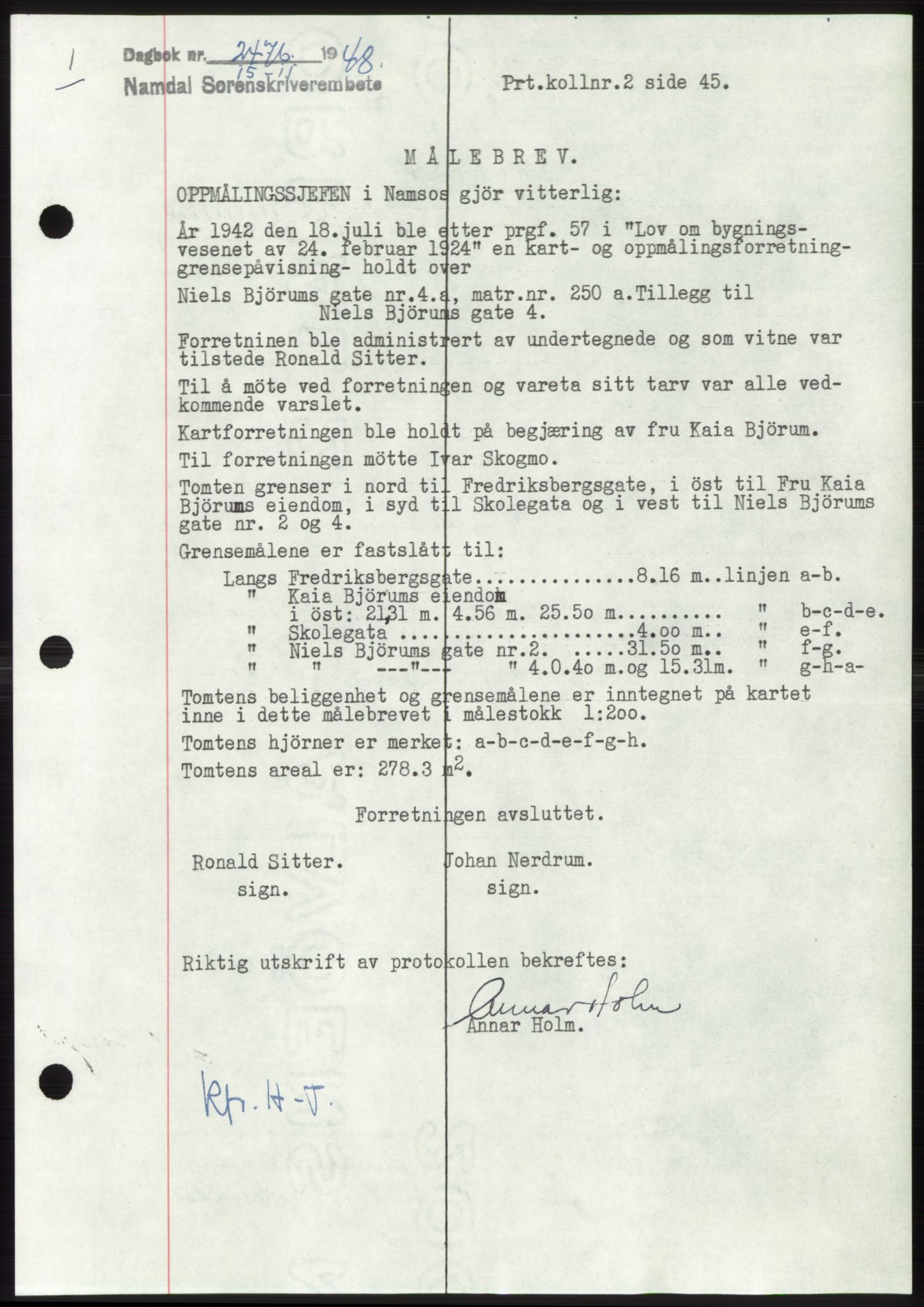 Namdal sorenskriveri, SAT/A-4133/1/2/2C: Pantebok nr. -, 1948-1948, Dagboknr: 2476/1948