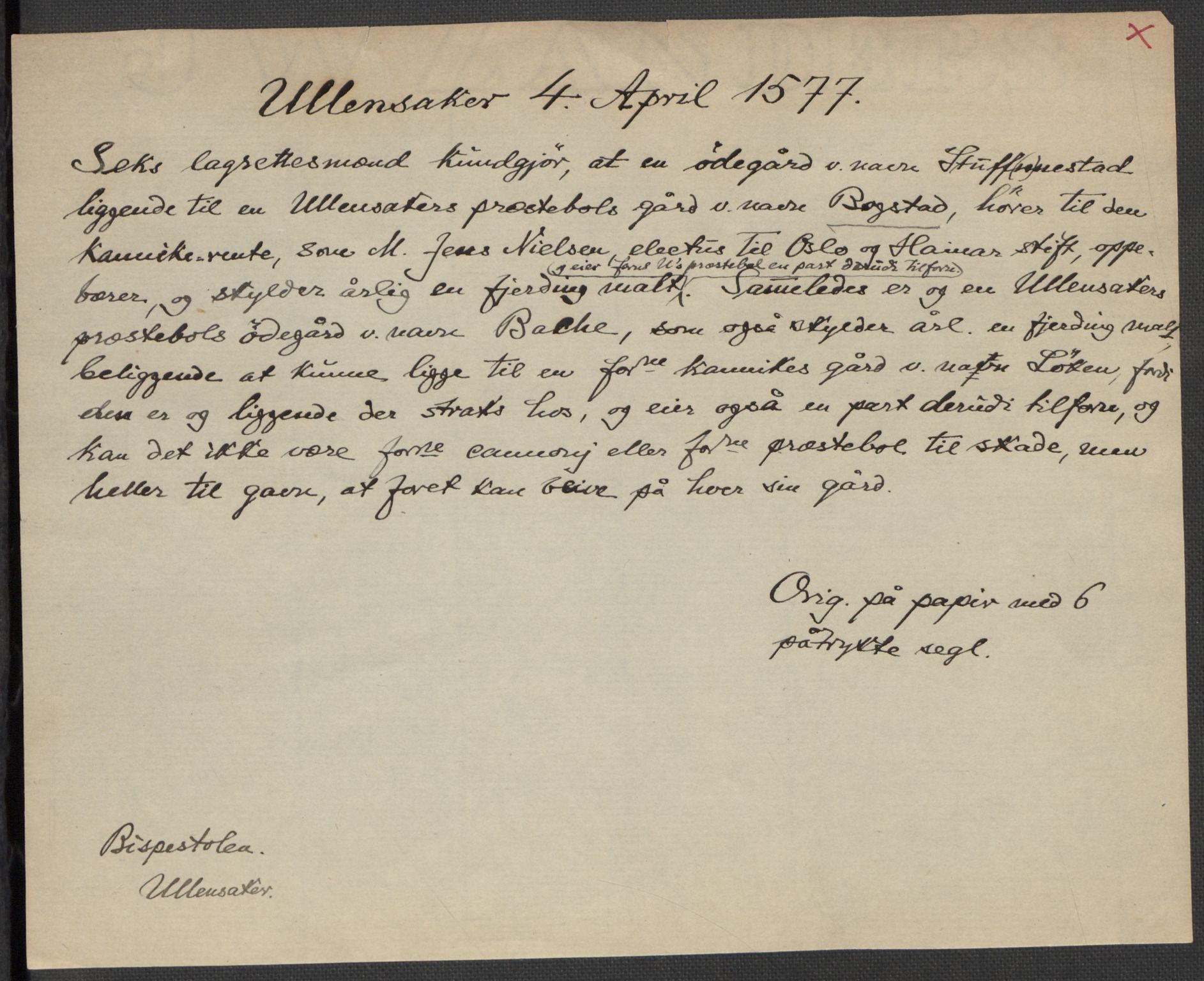 Riksarkivets diplomsamling, AV/RA-EA-5965/F15/L0010: Prestearkiv - Akershus og Hedmark, 1577-1821, s. 4