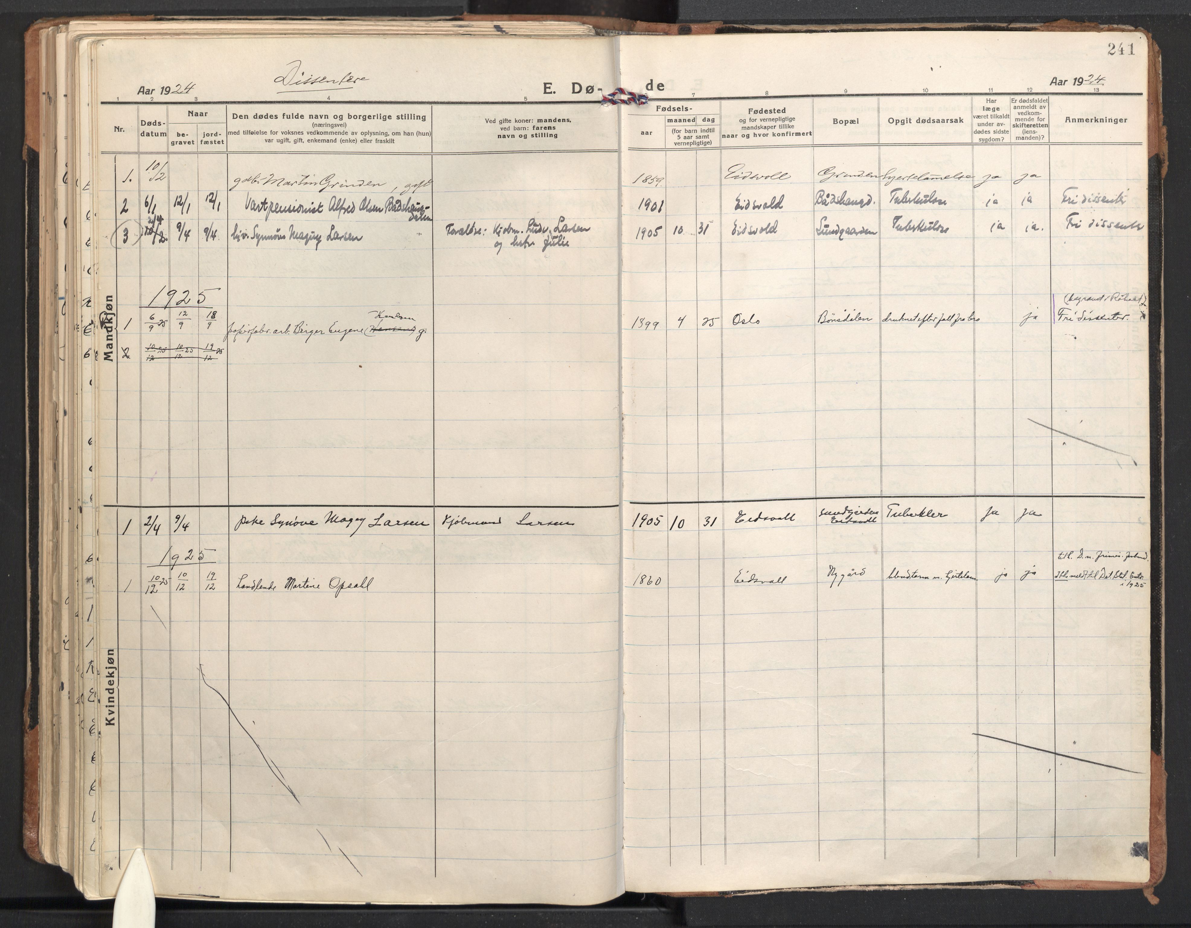 Eidsvoll prestekontor Kirkebøker, AV/SAO-A-10888/F/Fa/L0010: Ministerialbok nr. I 10, 1920-1933, s. 241