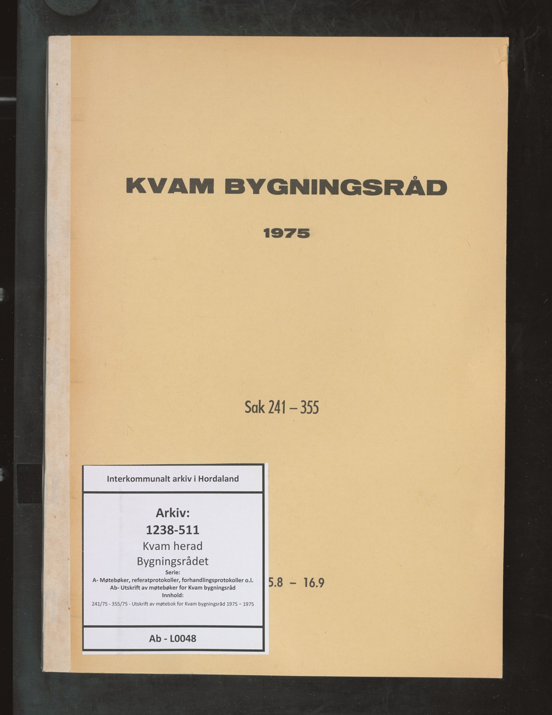 Kvam herad. Bygningsrådet, IKAH/1238-511/A/Ab/L0048: Utskrift av møtebok for Kvam bygningsråd, 1975