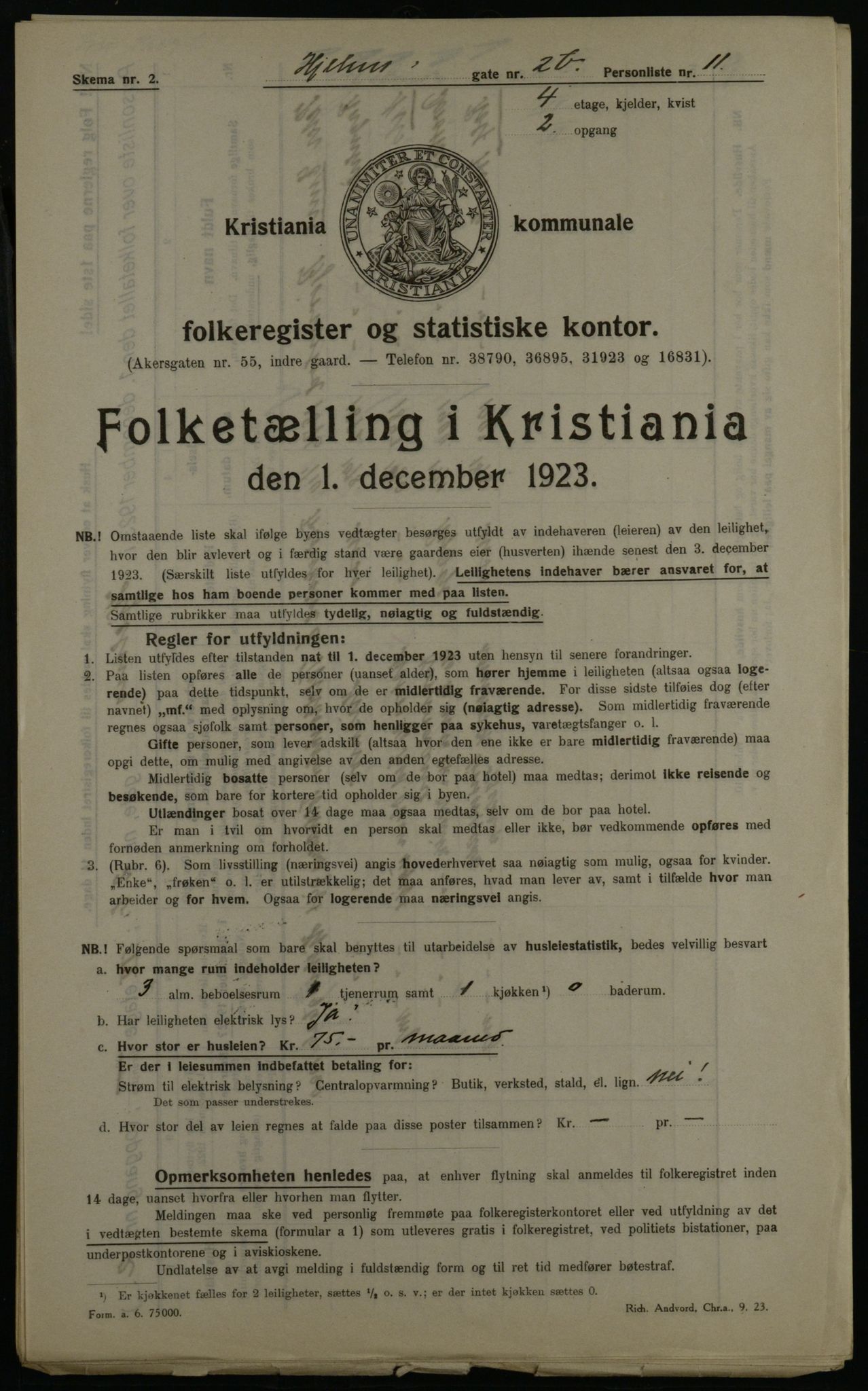 OBA, Kommunal folketelling 1.12.1923 for Kristiania, 1923, s. 44988