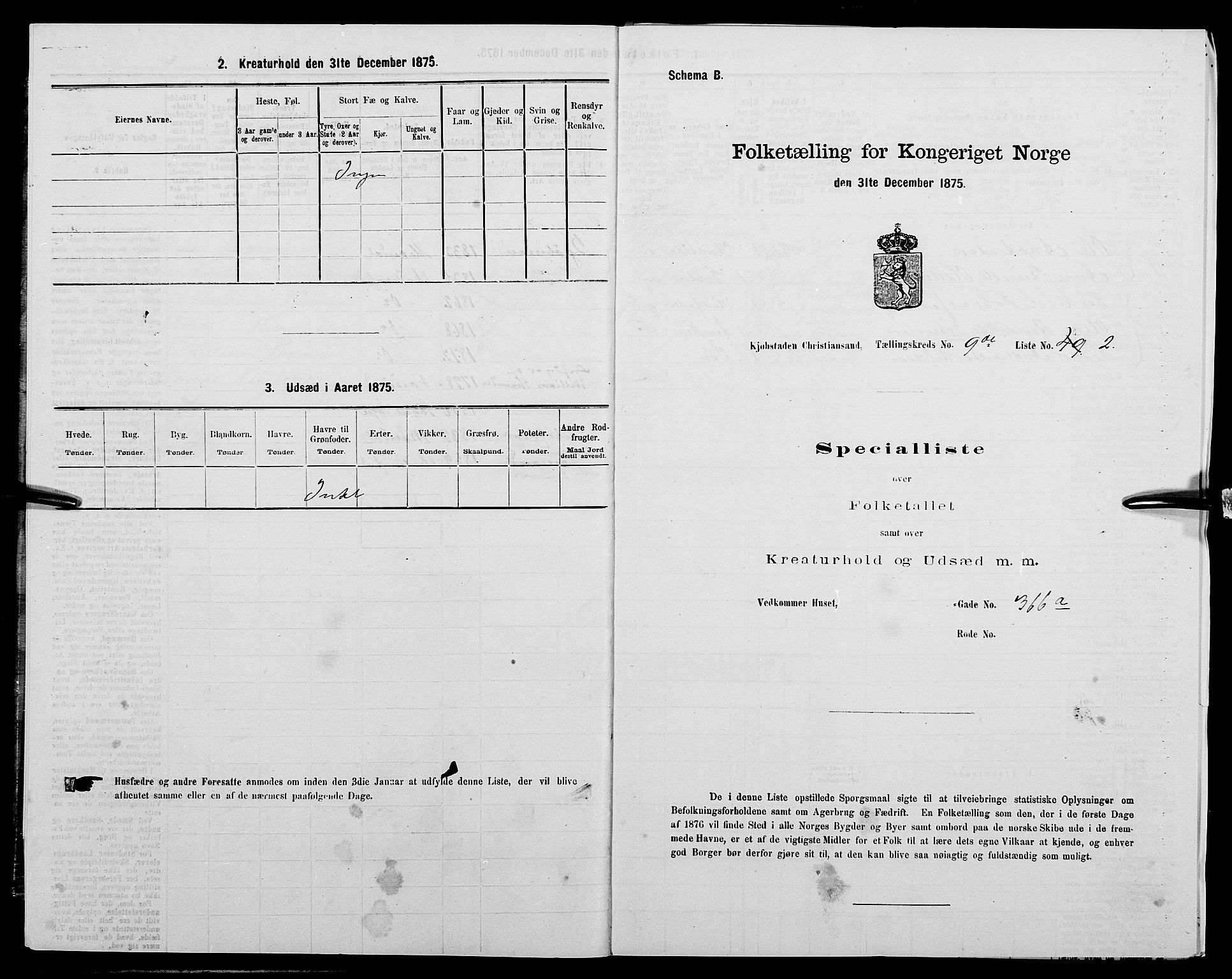 SAK, Folketelling 1875 for 1001P Kristiansand prestegjeld, 1875, s. 1470