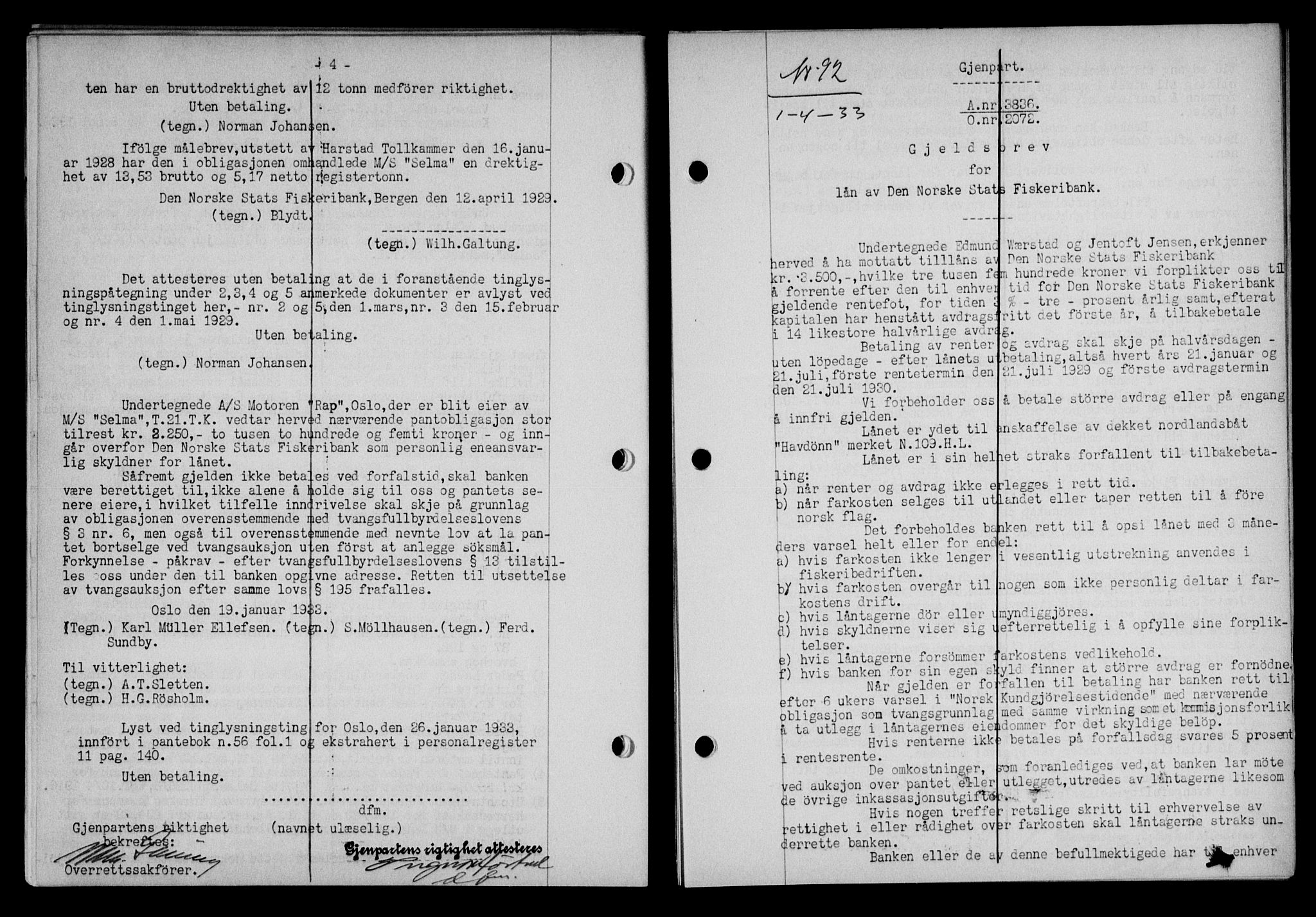 Lofoten sorenskriveri, SAT/A-0017/1/2/2C/L0027b: Pantebok nr. 27b, 1933-1933, Tingl.dato: 01.04.1933
