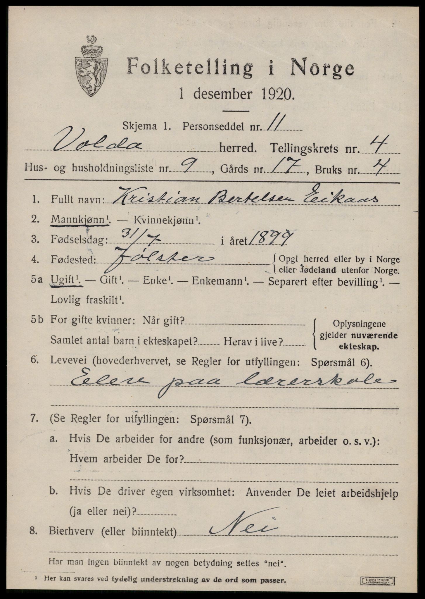 SAT, Folketelling 1920 for 1519 Volda herred, 1920, s. 3074