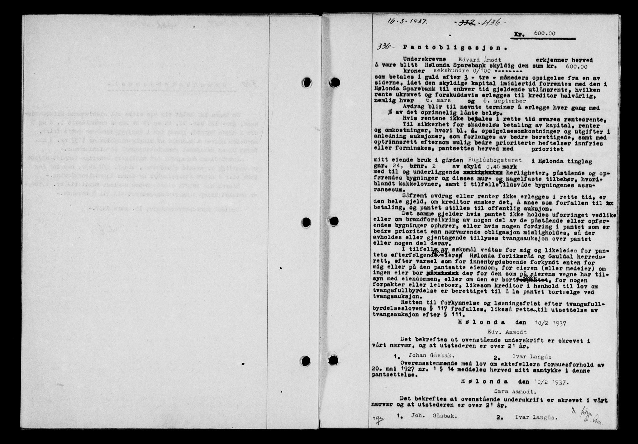 Gauldal sorenskriveri, SAT/A-0014/1/2/2C/L0047: Pantebok nr. 50-51, 1937-1937, Dagboknr: 336/1937