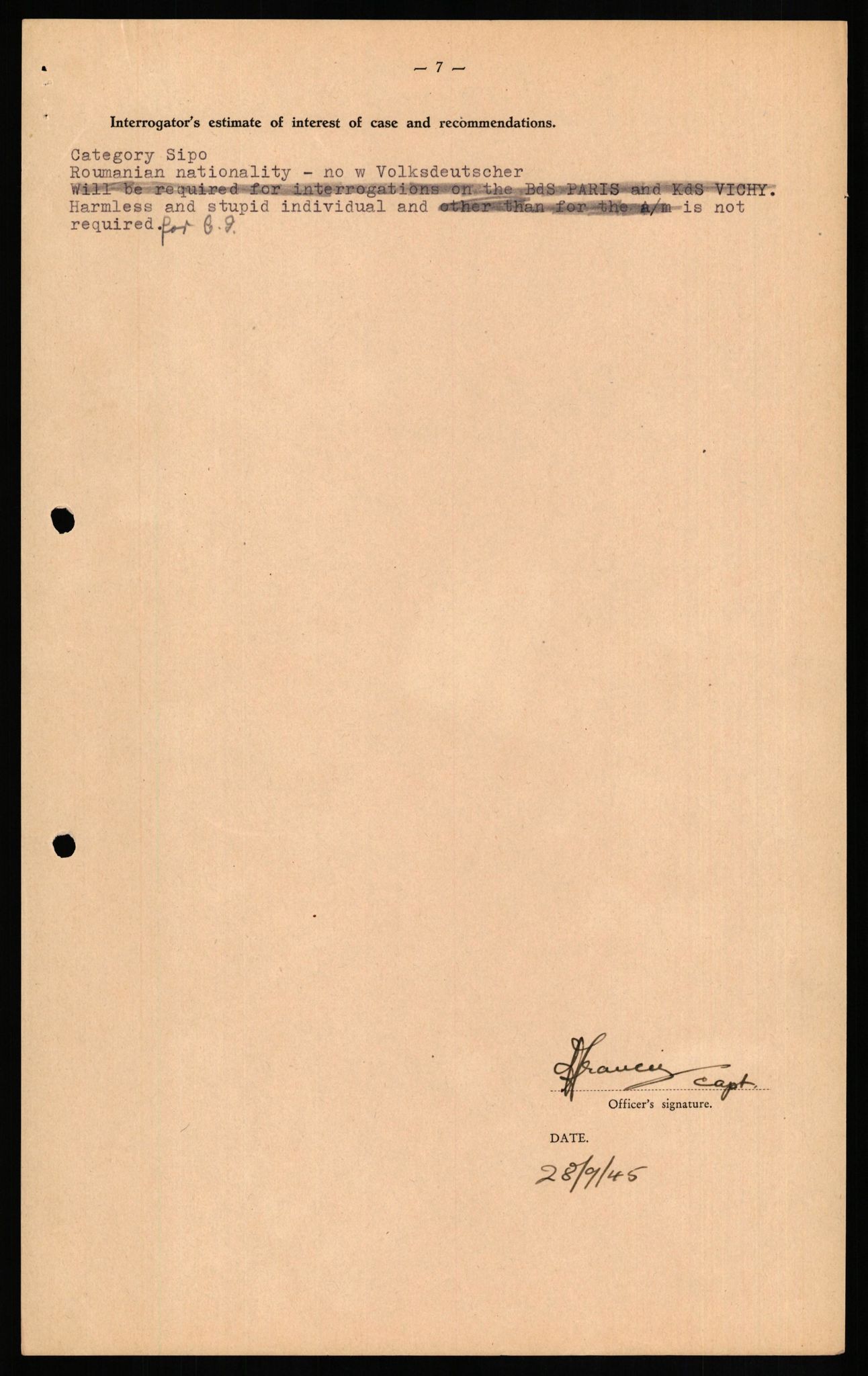 Forsvaret, Forsvarets overkommando II, AV/RA-RAFA-3915/D/Db/L0019: CI Questionaires. Tyske okkupasjonsstyrker i Norge. Tyskere., 1945-1946, s. 500