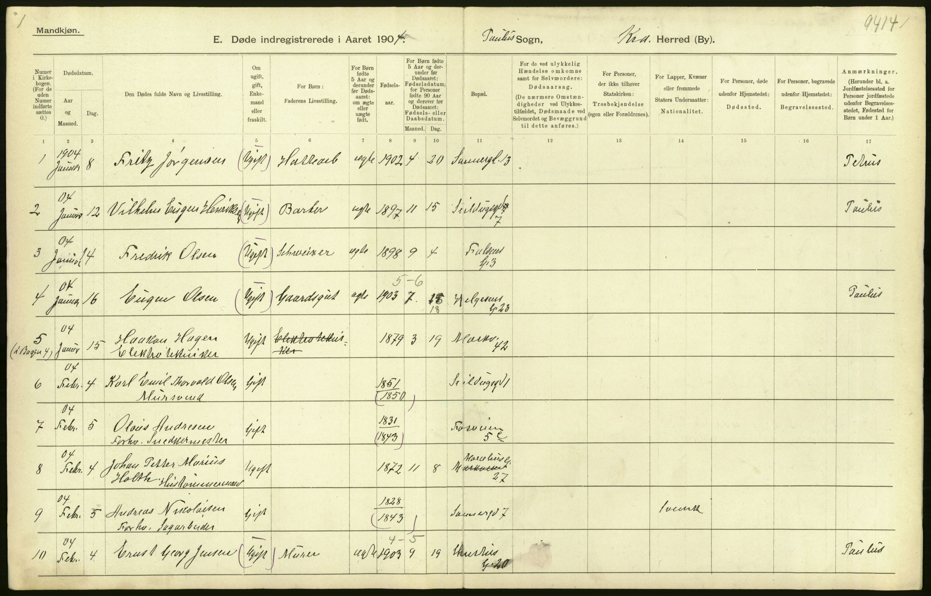 Statistisk sentralbyrå, Sosiodemografiske emner, Befolkning, AV/RA-S-2228/D/Df/Dfa/Dfab/L0004: Kristiania: Gifte, døde, 1904, s. 354