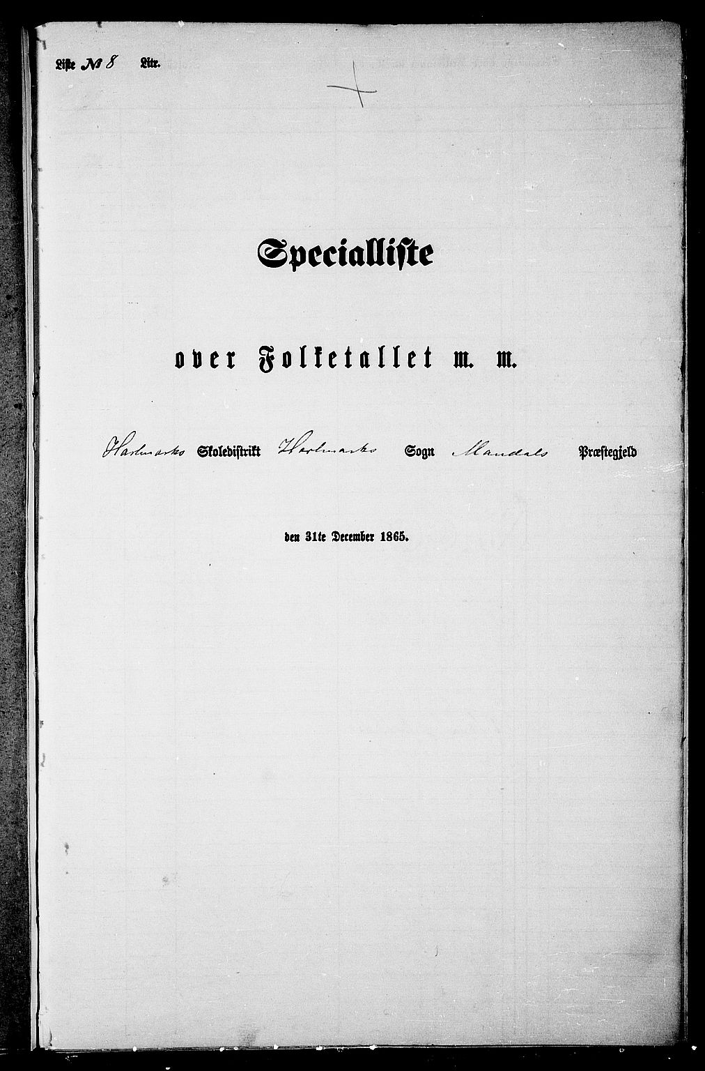 RA, Folketelling 1865 for 1019L Mandal prestegjeld, Halse sokn og Harkmark sokn, 1865, s. 122