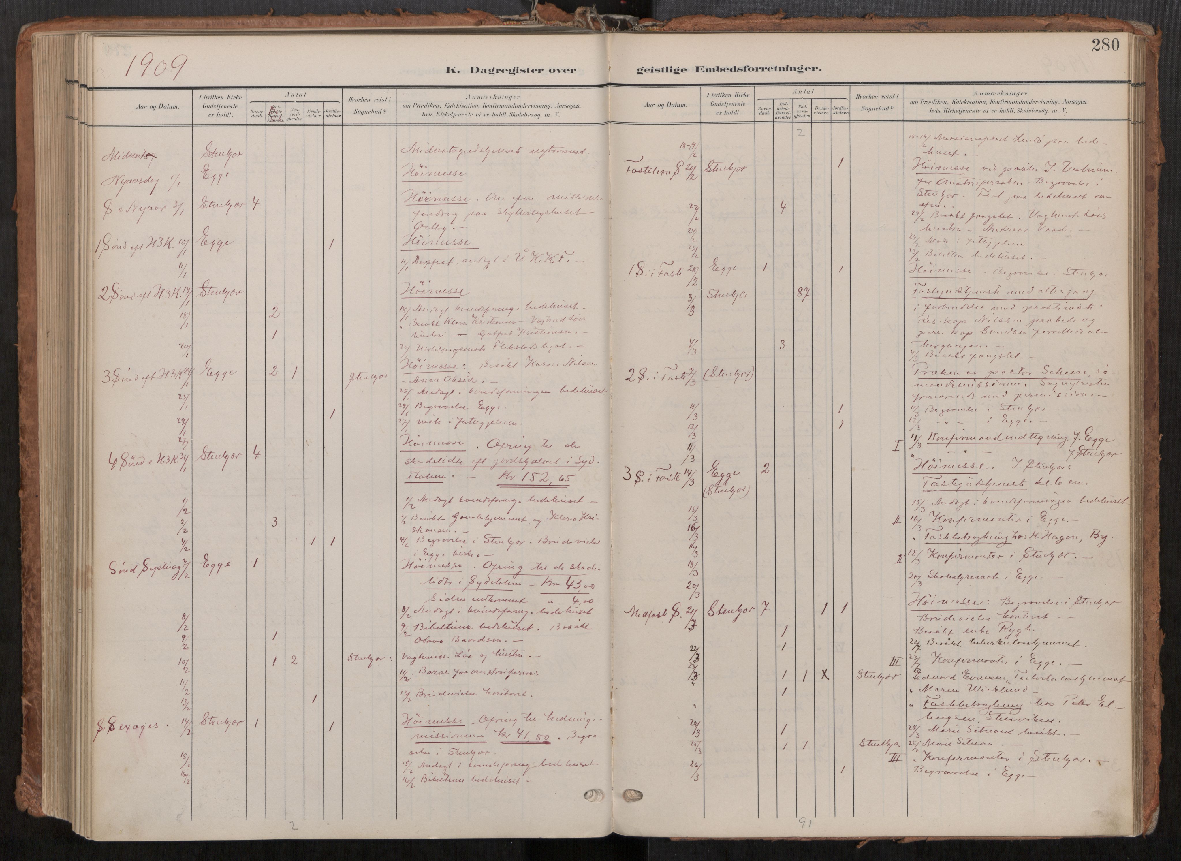 Steinkjer sokneprestkontor, SAT/A-1541/01/H/Ha/Haa/L0001: Ministerialbok nr. 1, 1904-1912, s. 280