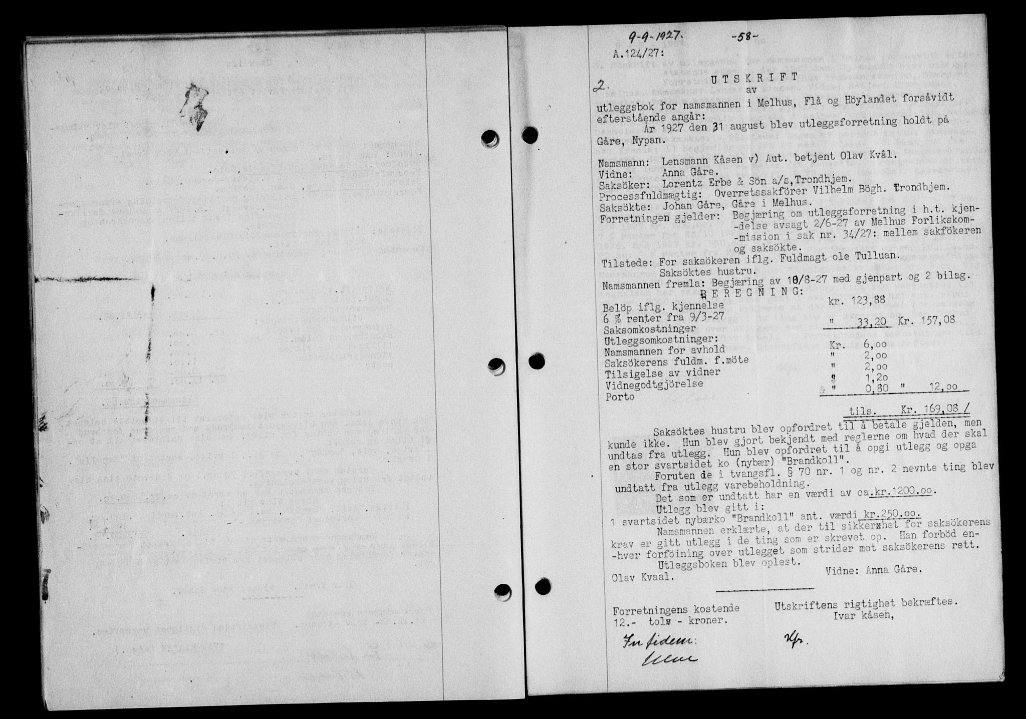 Gauldal sorenskriveri, SAT/A-0014/1/2/2C/L0036: Pantebok nr. 37, 1927-1928, Tingl.dato: 09.09.1927