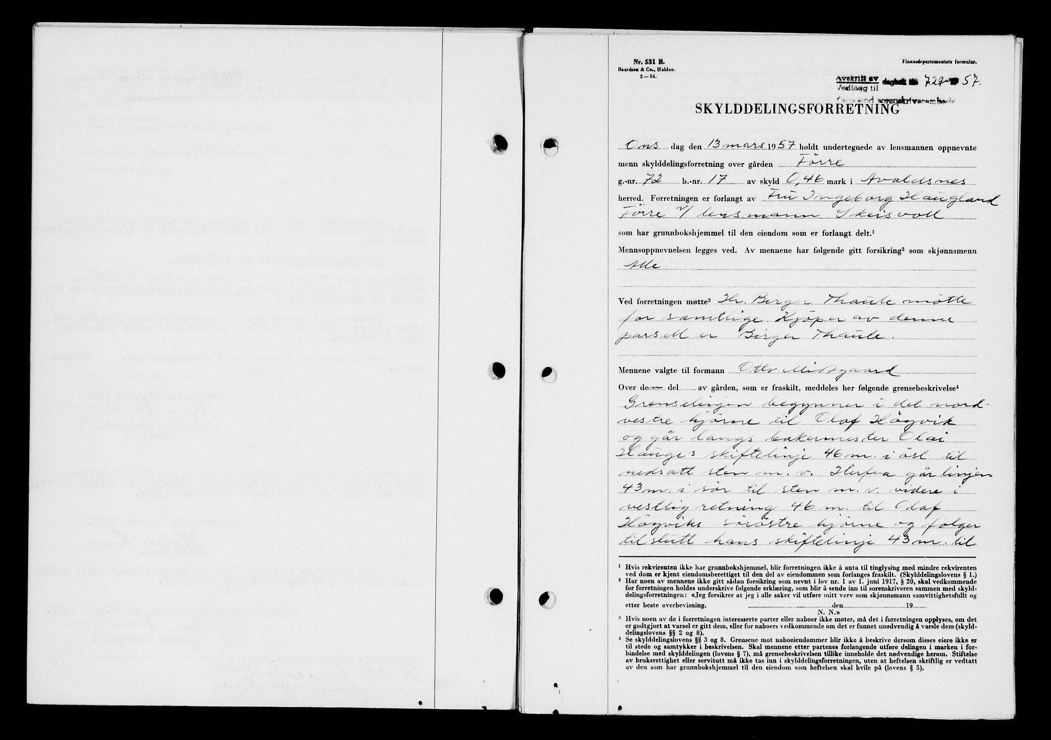 Karmsund sorenskriveri, SAST/A-100311/01/II/IIB/L0124: Pantebok nr. 104A, 1957-1957, Dagboknr: 729/1957