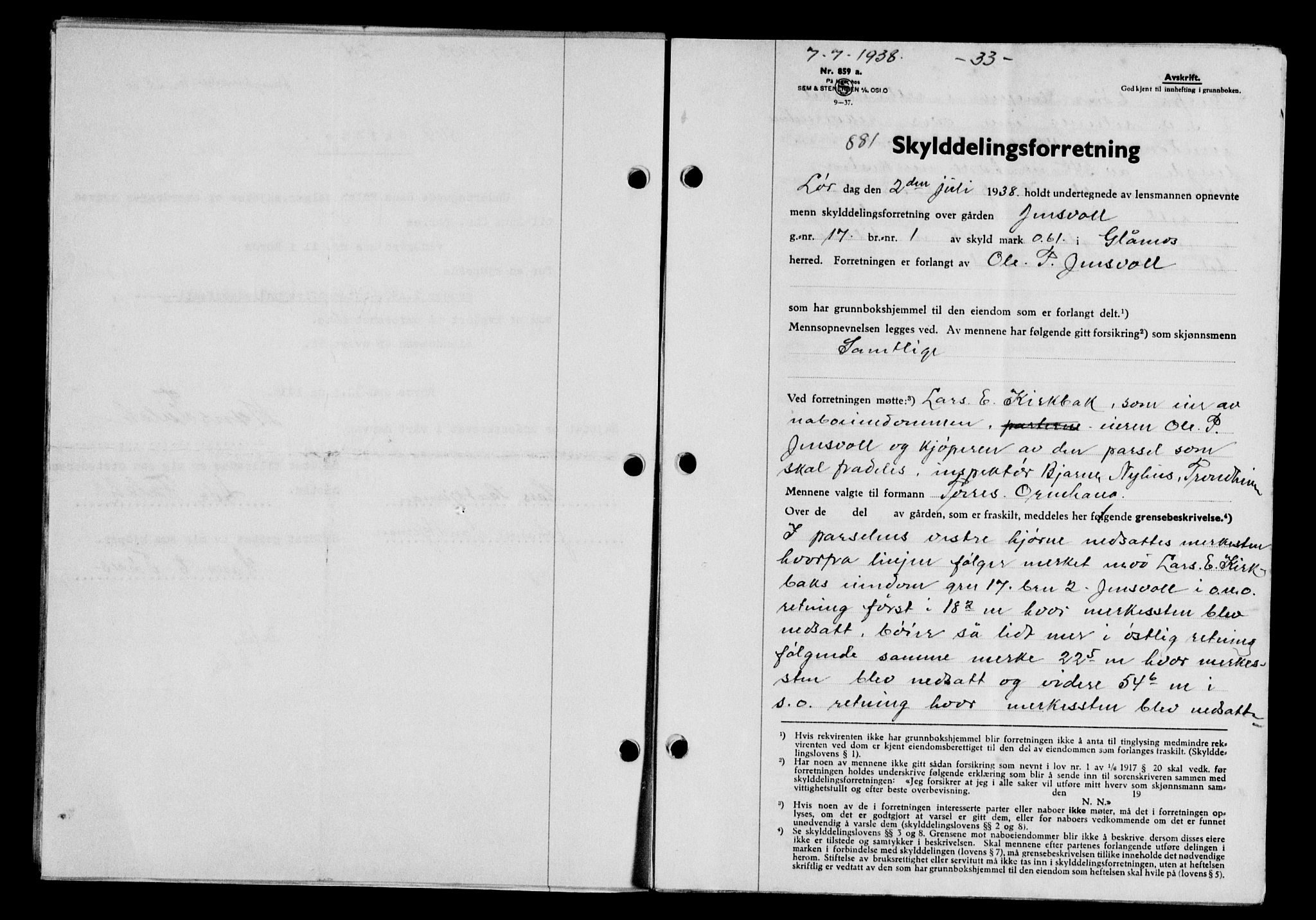 Gauldal sorenskriveri, SAT/A-0014/1/2/2C/L0049: Pantebok nr. 53, 1938-1938, Dagboknr: 881/1938