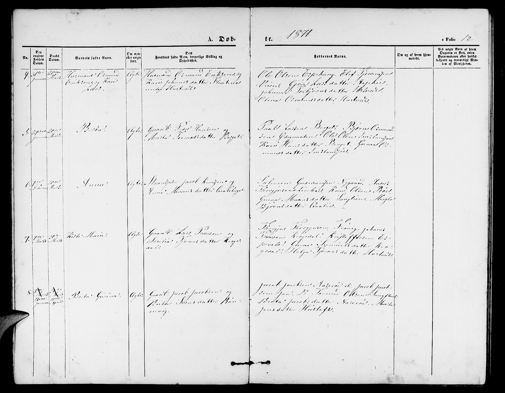 Vikedal sokneprestkontor, AV/SAST-A-101840/01/V: Klokkerbok nr. B 4, 1868-1890, s. 12