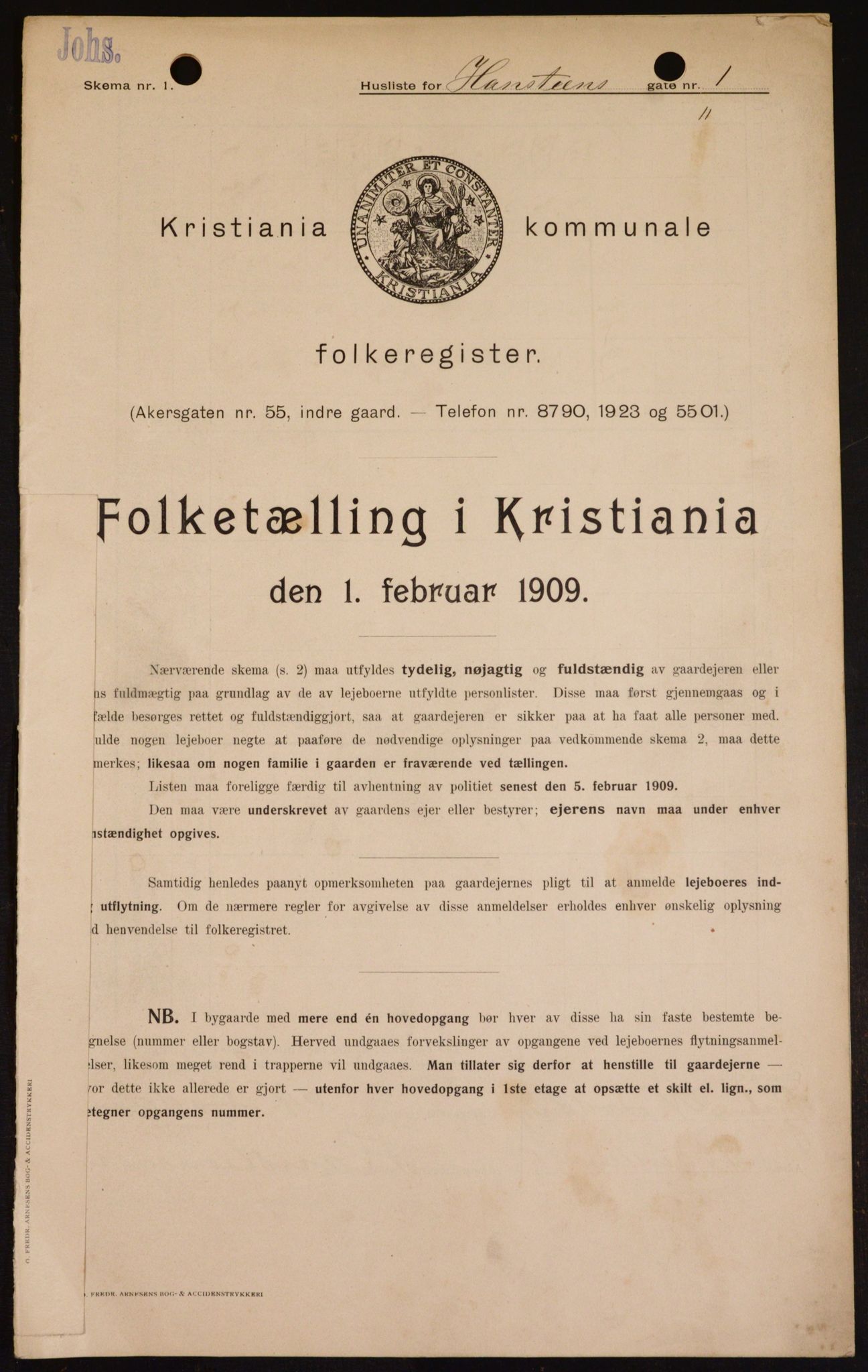 OBA, Kommunal folketelling 1.2.1909 for Kristiania kjøpstad, 1909, s. 31465