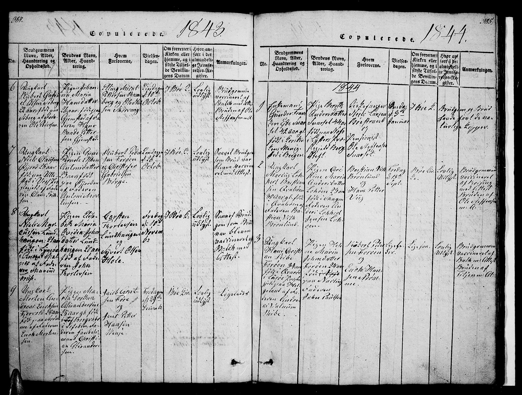 Ministerialprotokoller, klokkerbøker og fødselsregistre - Nordland, SAT/A-1459/891/L1312: Klokkerbok nr. 891C01, 1820-1856, s. 384-385