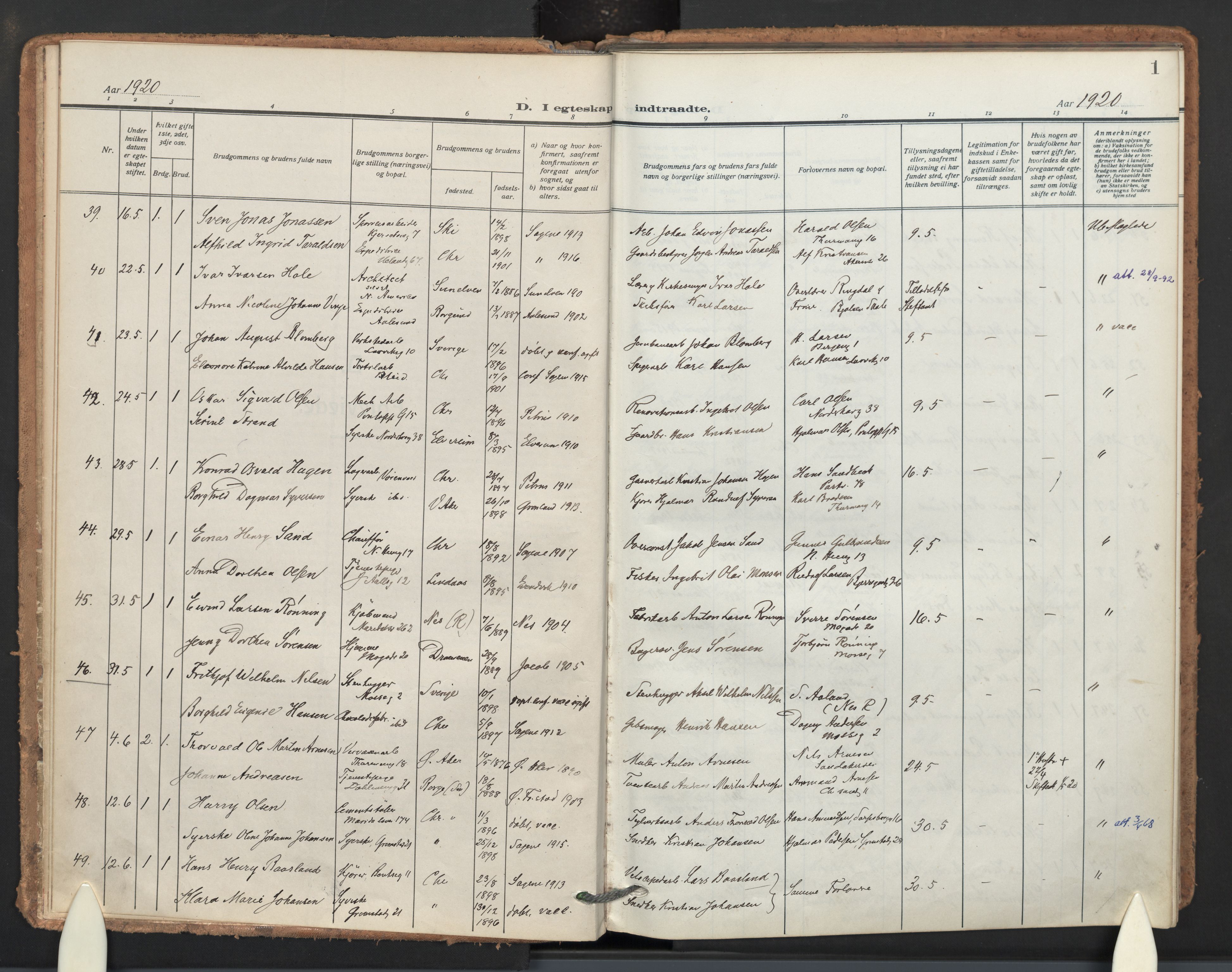 Sagene prestekontor Kirkebøker, AV/SAO-A-10796/F/L0013: Ministerialbok nr. 13, 1920-1929, s. 1