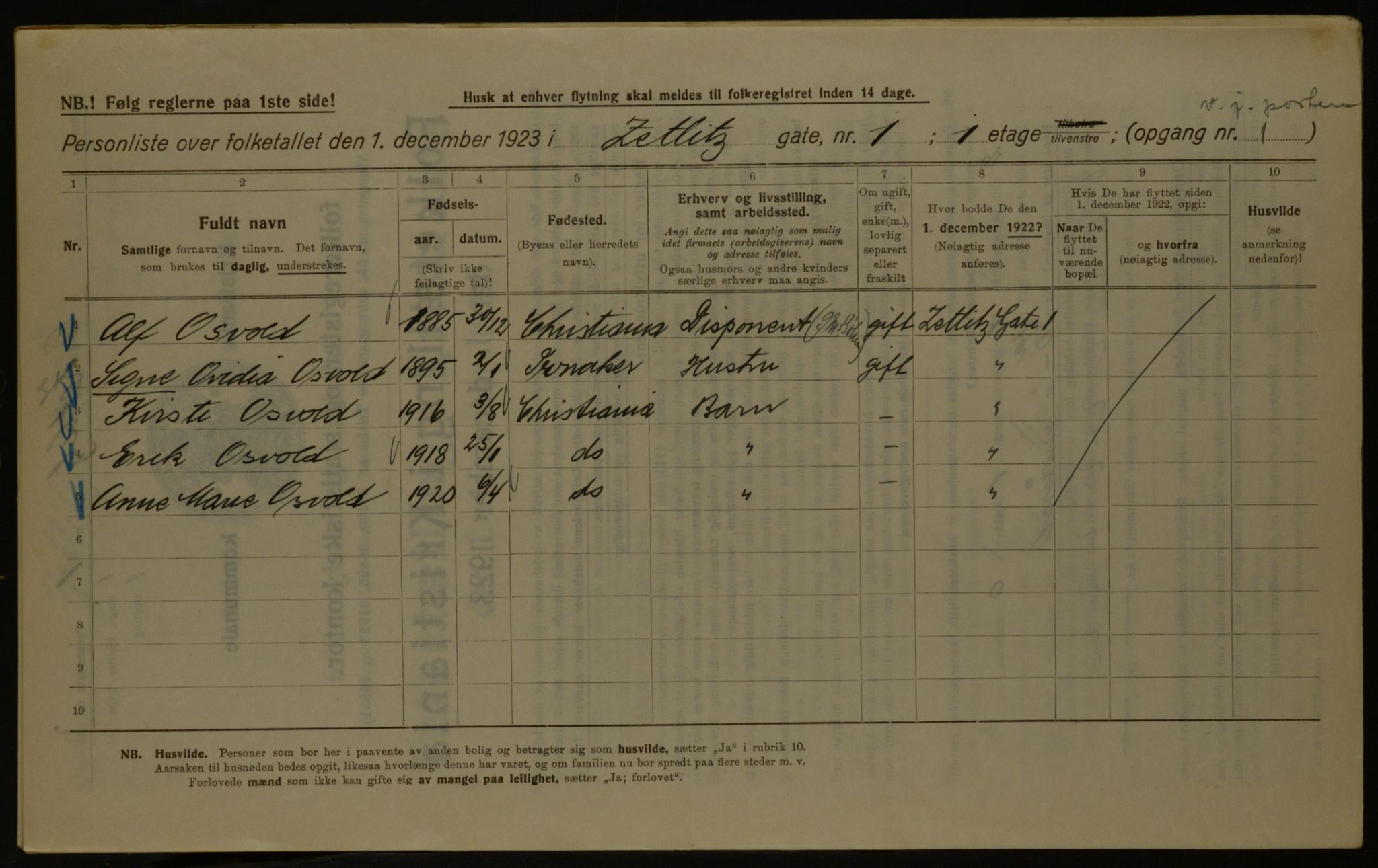 OBA, Kommunal folketelling 1.12.1923 for Kristiania, 1923, s. 141862