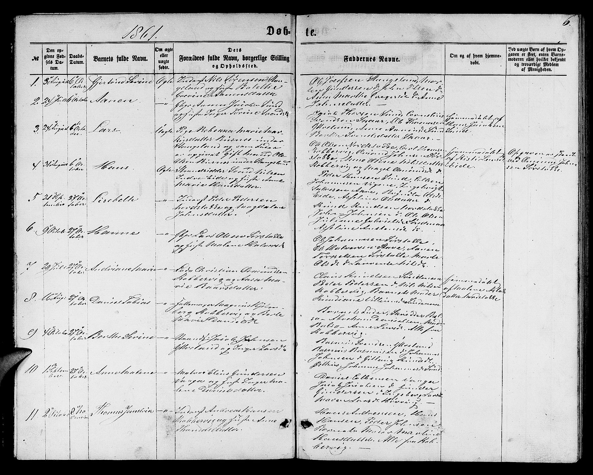 Avaldsnes sokneprestkontor, AV/SAST-A -101851/H/Ha/Hab/L0004: Klokkerbok nr. B 4, 1861-1876, s. 6