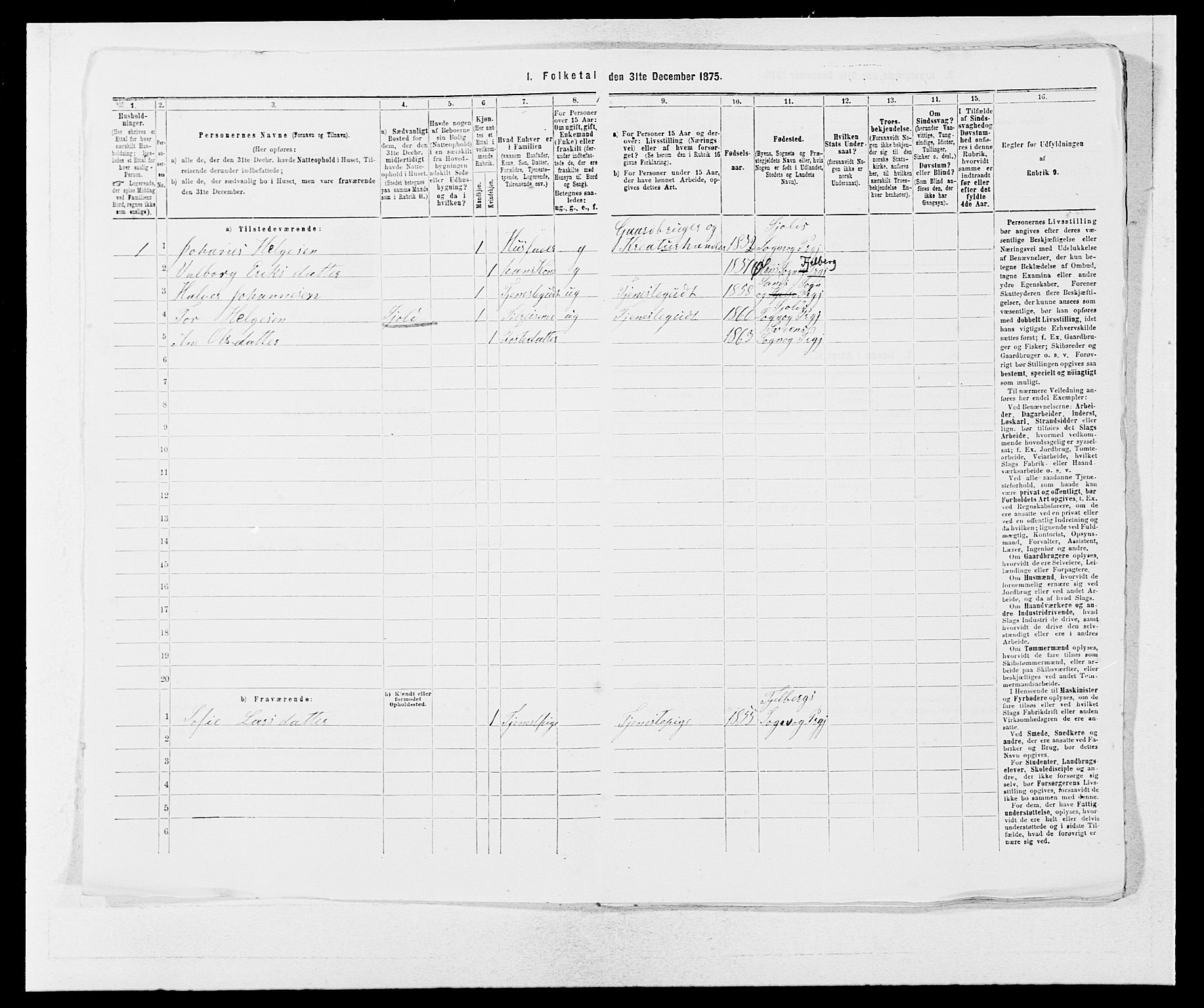 SAB, Folketelling 1875 for 1213P Fjelberg prestegjeld, 1875, s. 889