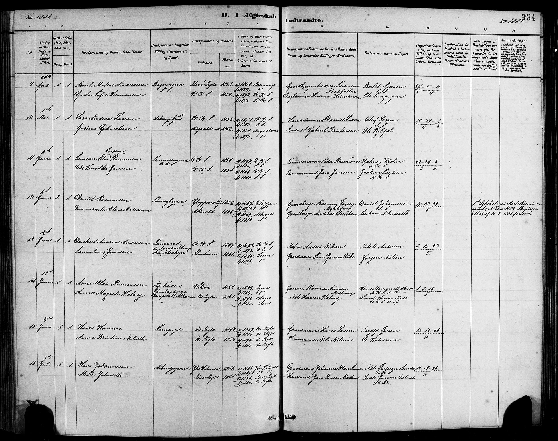 Sandviken Sokneprestembete, AV/SAB-A-77601/H/Hb/L0001: Klokkerbok nr. A 2, 1879-1892, s. 334