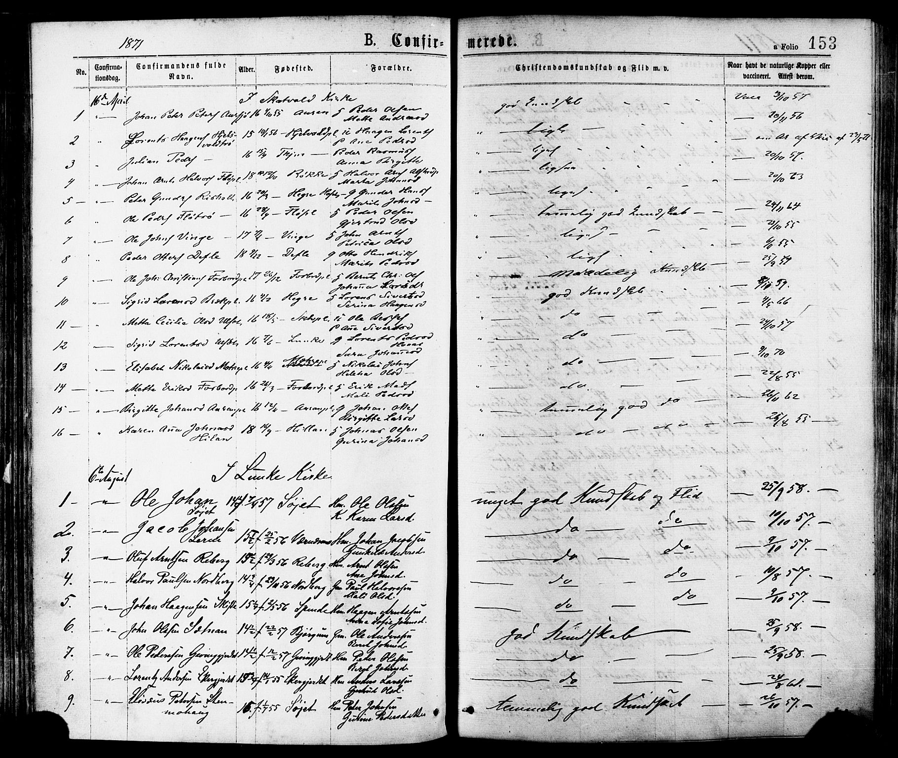 Ministerialprotokoller, klokkerbøker og fødselsregistre - Nord-Trøndelag, SAT/A-1458/709/L0076: Ministerialbok nr. 709A16, 1871-1879, s. 153