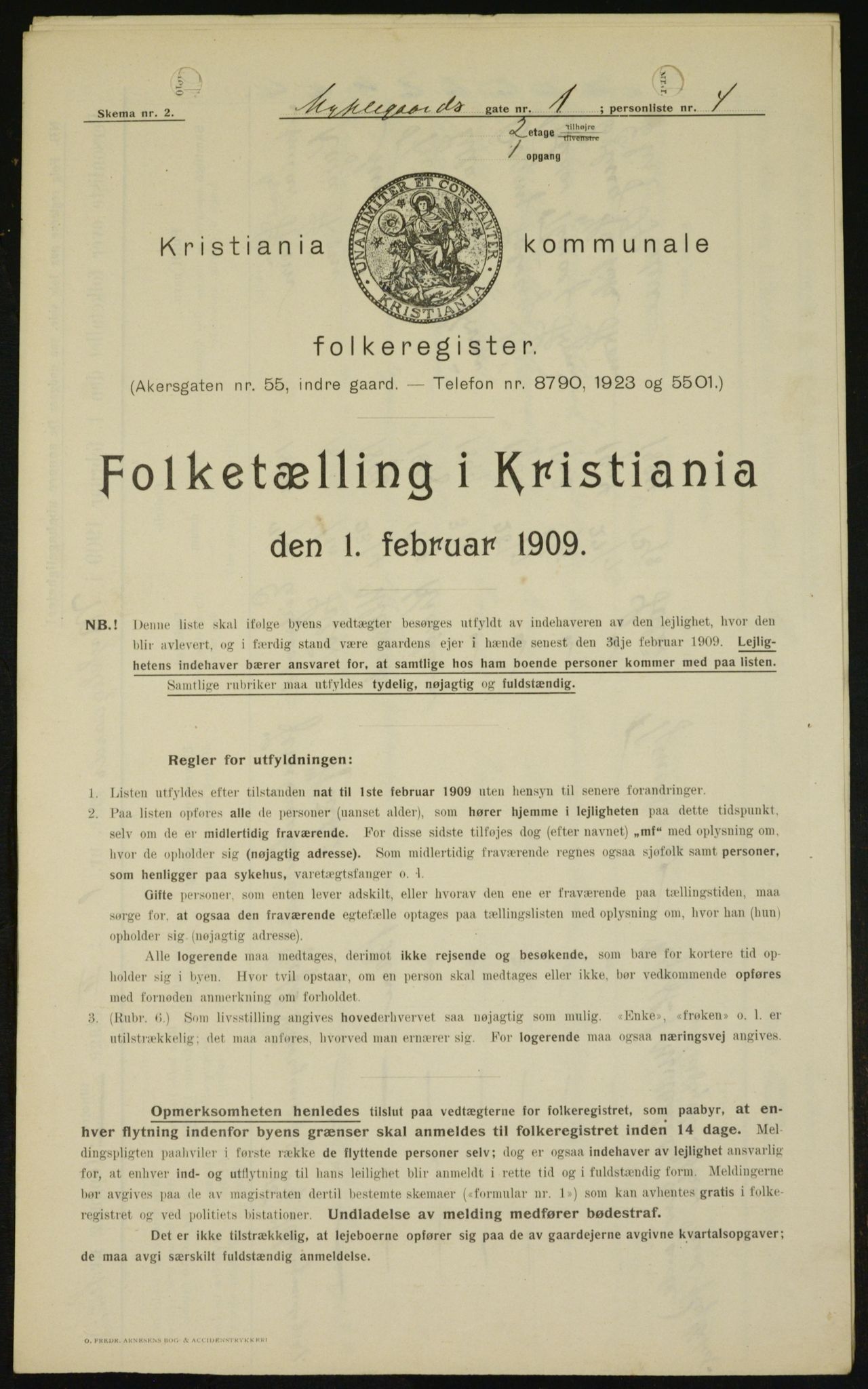 OBA, Kommunal folketelling 1.2.1909 for Kristiania kjøpstad, 1909, s. 61695