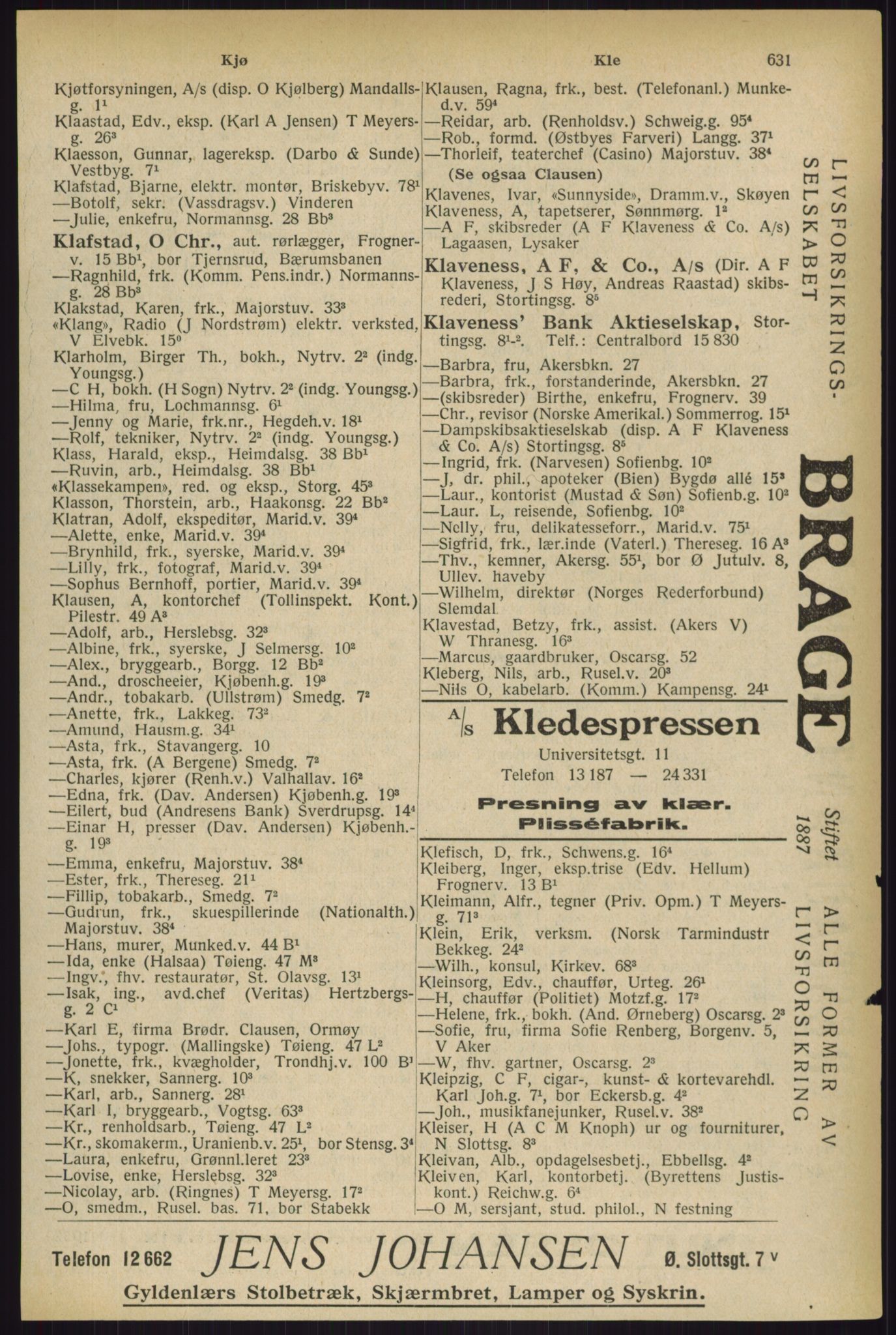 Kristiania/Oslo adressebok, PUBL/-, 1927, s. 631