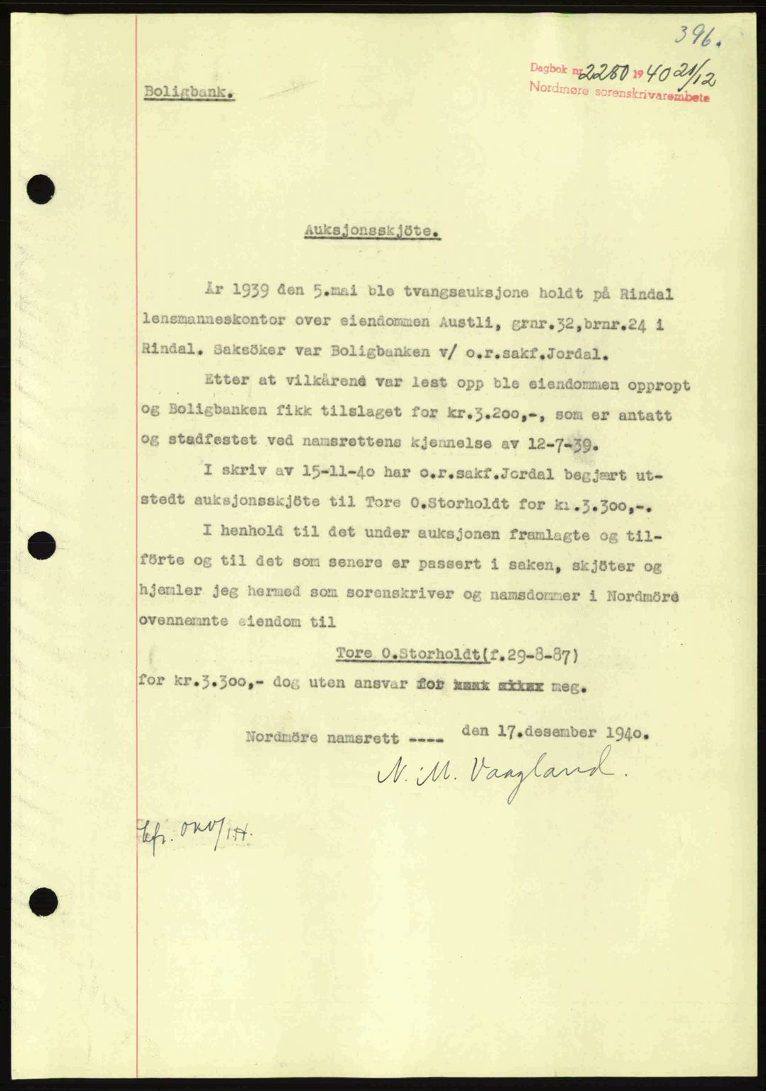 Nordmøre sorenskriveri, SAT/A-4132/1/2/2Ca: Pantebok nr. A89, 1940-1941, Dagboknr: 2280/1940