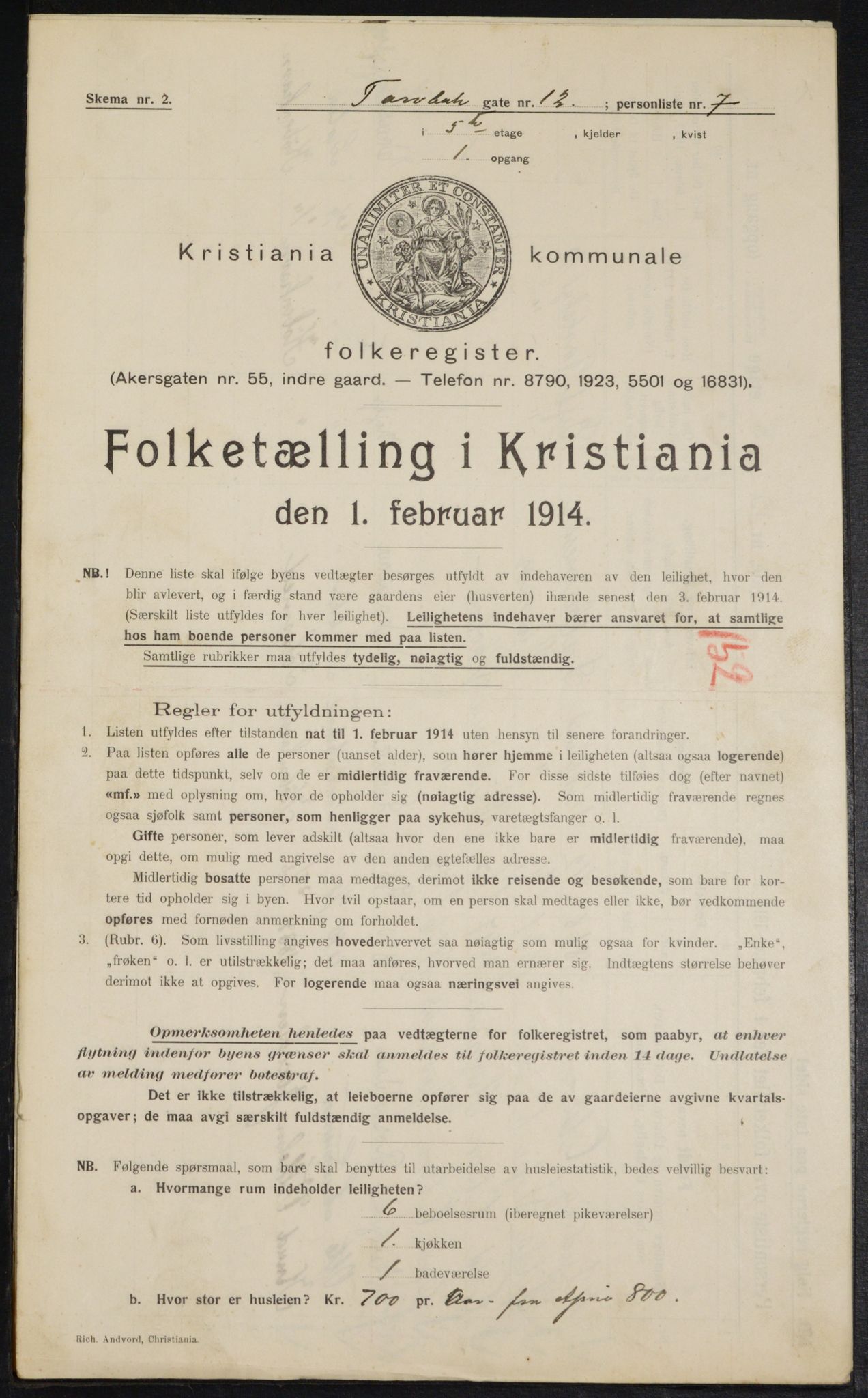 OBA, Kommunal folketelling 1.2.1914 for Kristiania, 1914, s. 115957