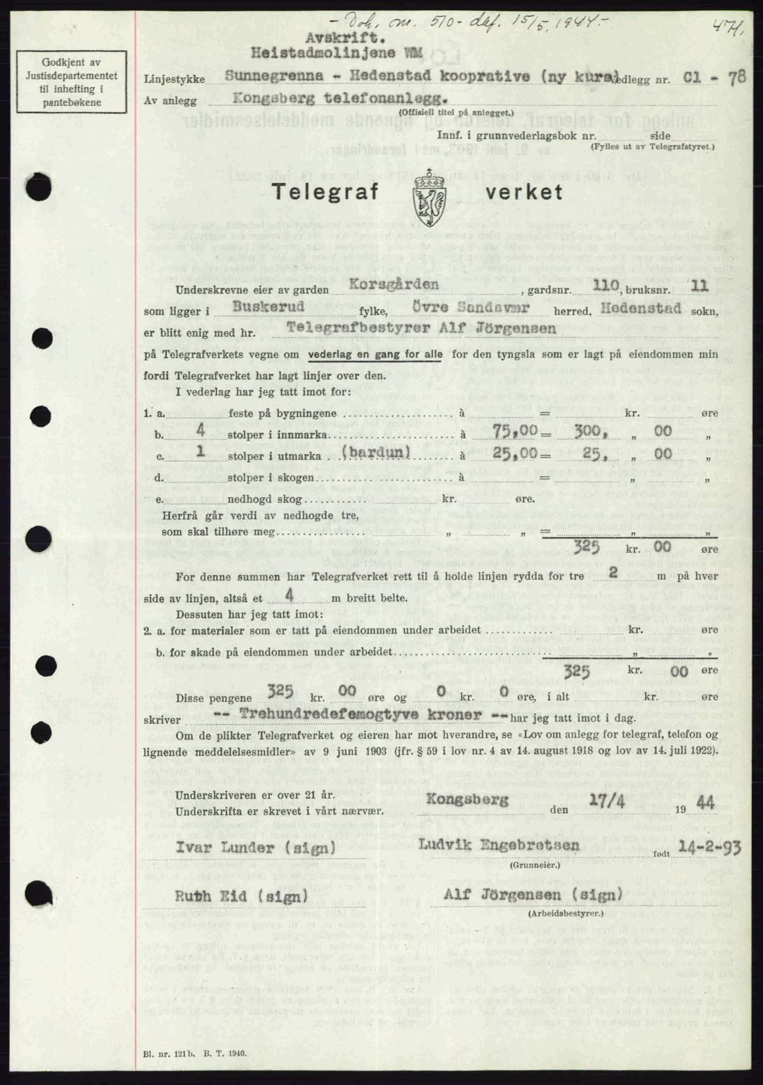 Numedal og Sandsvær sorenskriveri, SAKO/A-128/G/Ga/Gaa/L0055: Pantebok nr. A7, 1943-1944, Dagboknr: 510/1944