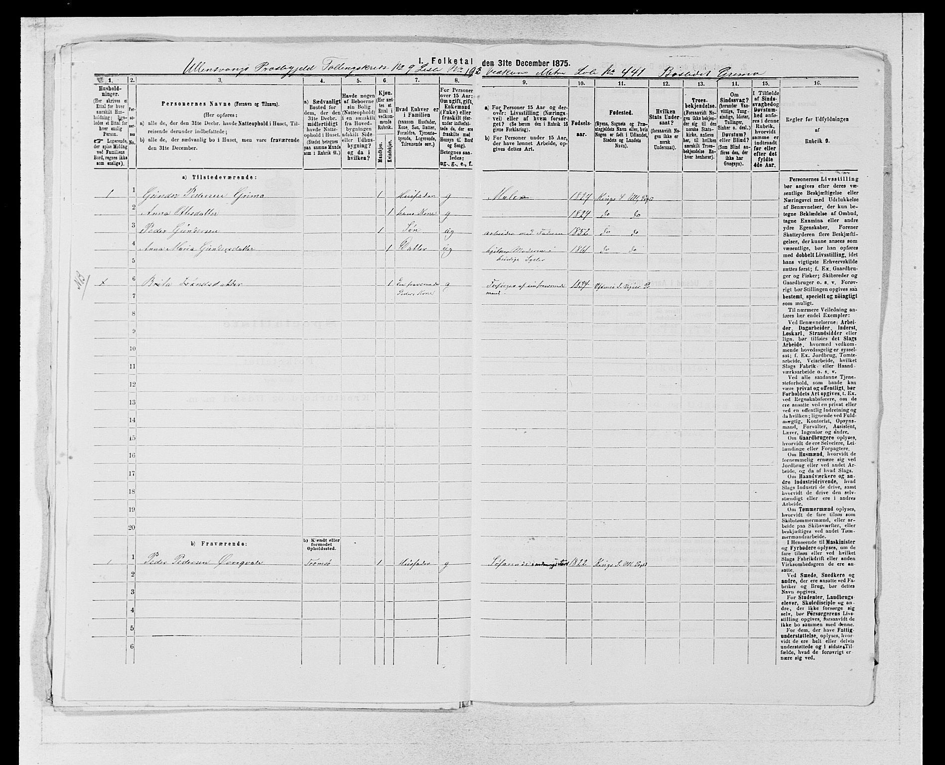 SAB, Folketelling 1875 for 1230P Ullensvang prestegjeld, 1875, s. 972