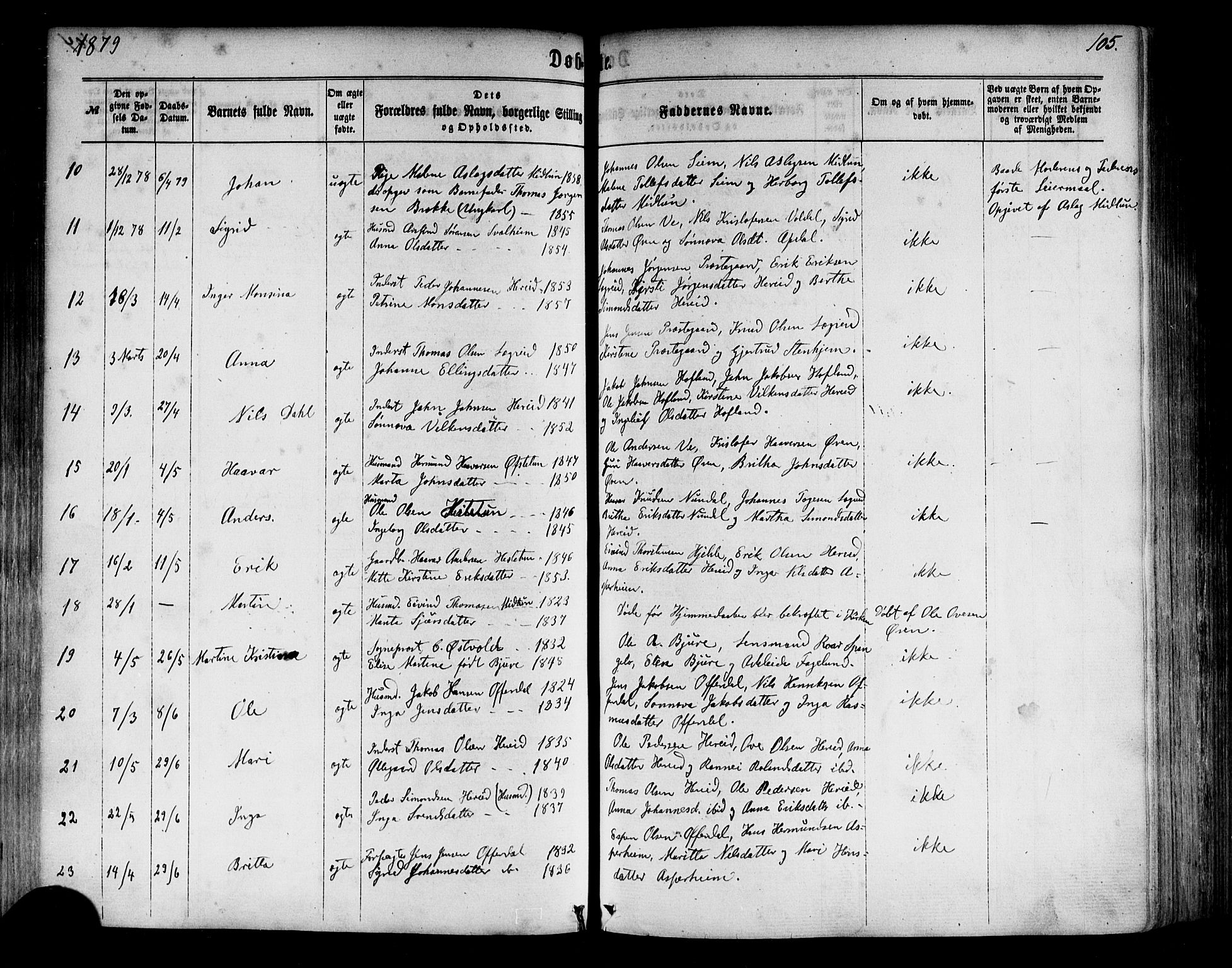 Årdal sokneprestembete, AV/SAB-A-81701: Ministerialbok nr. A 3, 1863-1886, s. 105