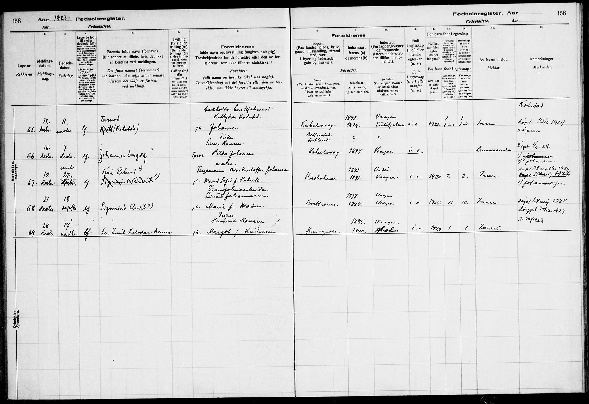 Ministerialprotokoller, klokkerbøker og fødselsregistre - Nordland, AV/SAT-A-1459/874/L1089: Fødselsregister nr. 874.II.4.1, 1916-1926, s. 158