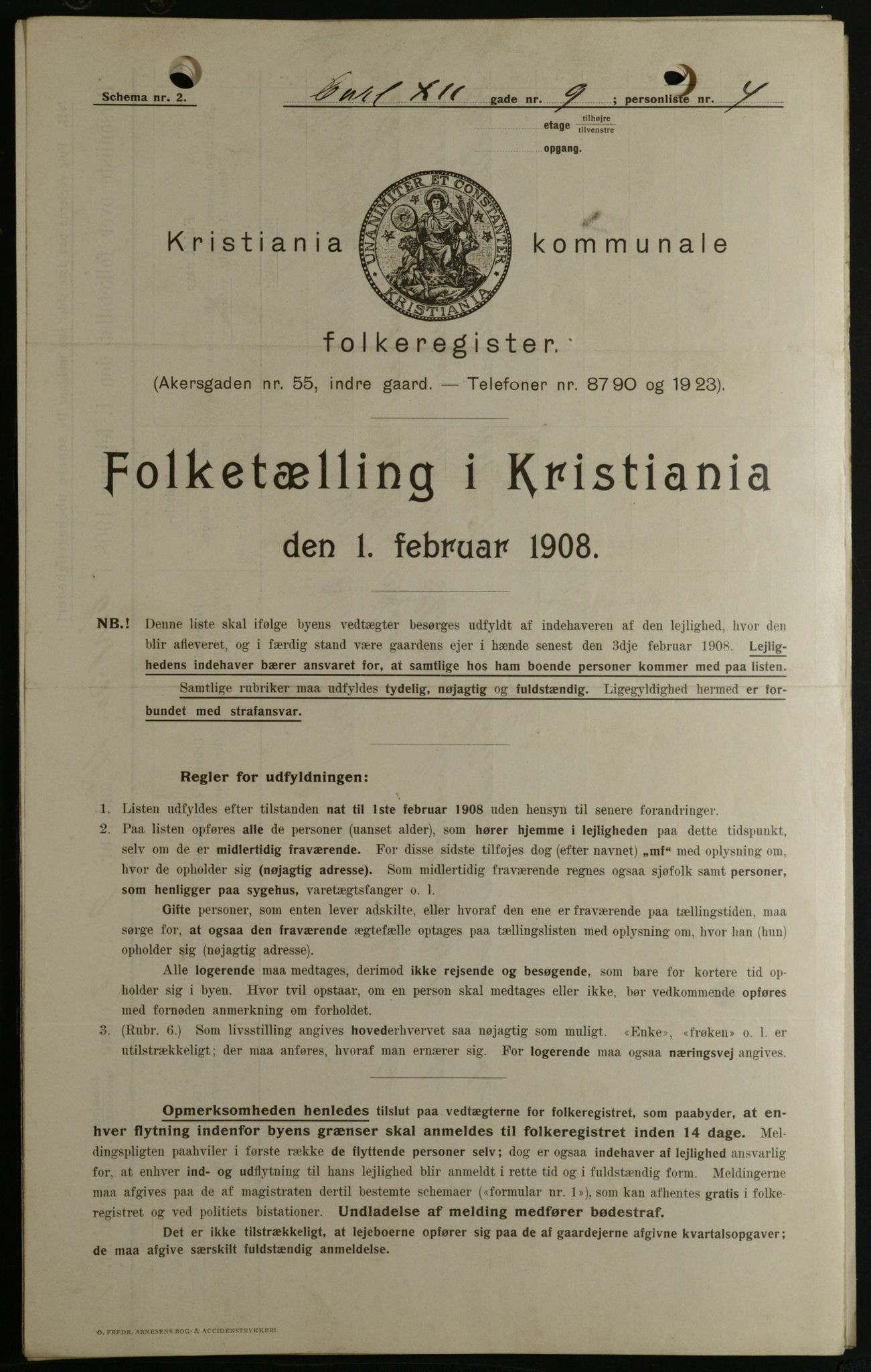 OBA, Kommunal folketelling 1.2.1908 for Kristiania kjøpstad, 1908, s. 43864