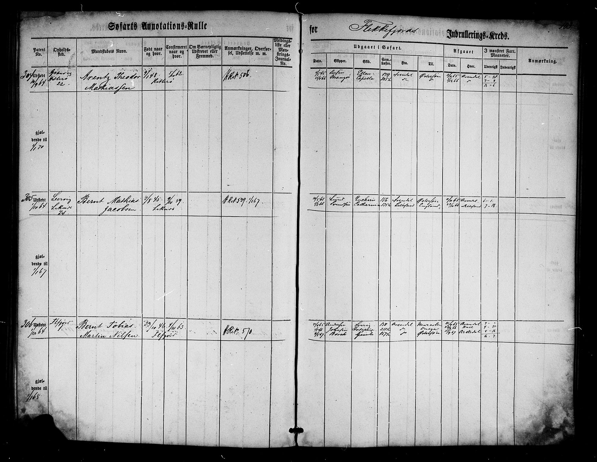 Flekkefjord mønstringskrets, SAK/2031-0018/F/Fa/L0001: Annotasjonsrulle nr 1-435 med register, N-1, 1860-1867, s. 124