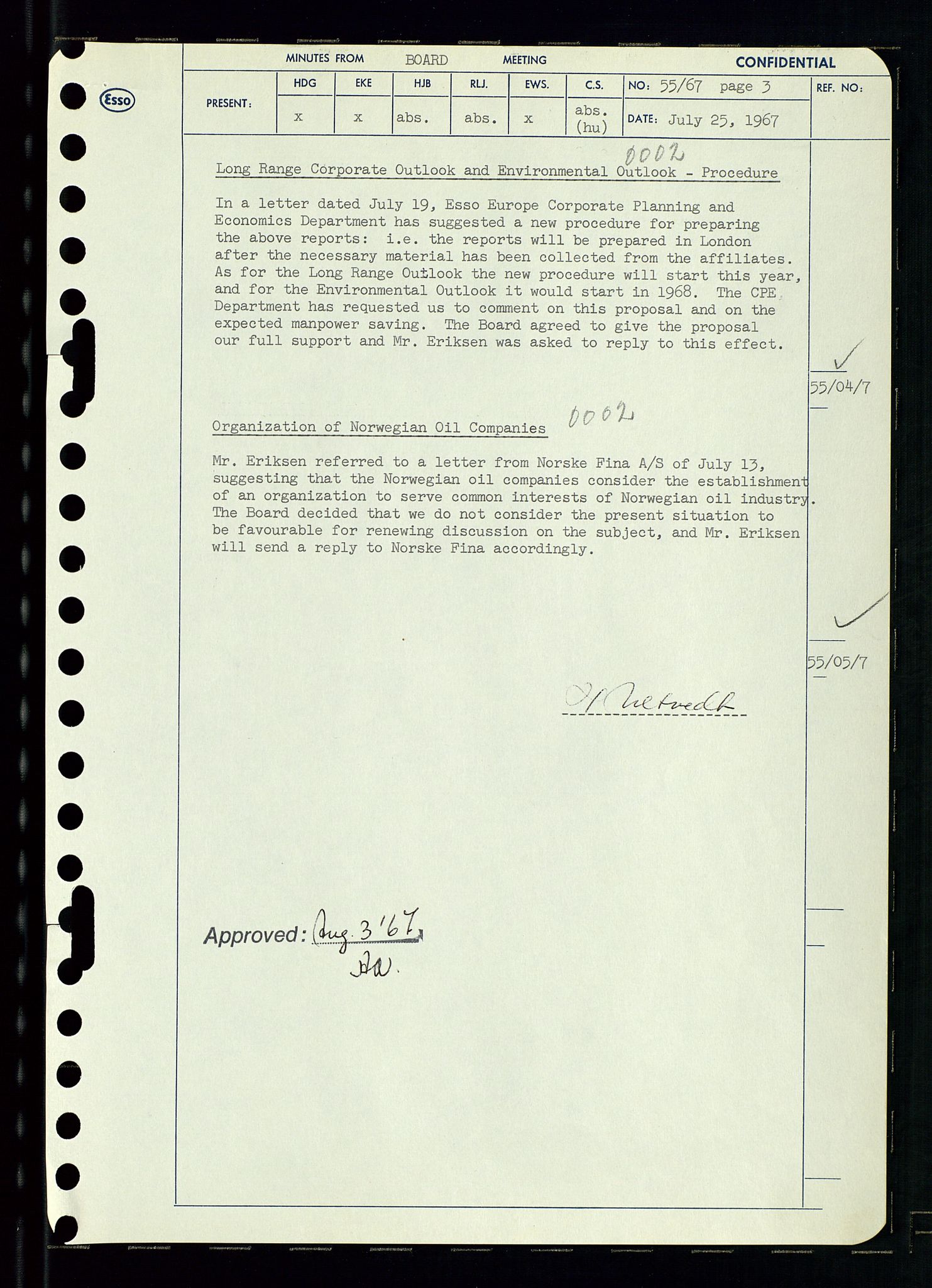 Pa 0982 - Esso Norge A/S, AV/SAST-A-100448/A/Aa/L0002/0003: Den administrerende direksjon Board minutes (styrereferater) / Den administrerende direksjon Board minutes (styrereferater), 1967, s. 114