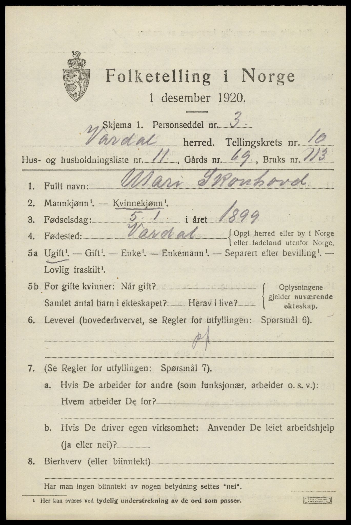 SAH, Folketelling 1920 for 0527 Vardal herred, 1920, s. 8635