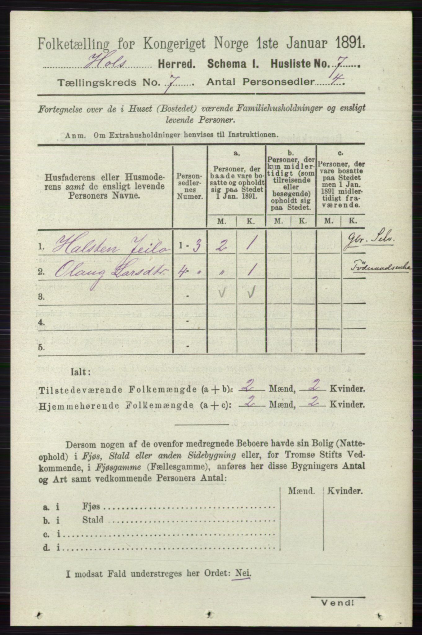 RA, Folketelling 1891 for 0620 Hol herred, 1891, s. 1982