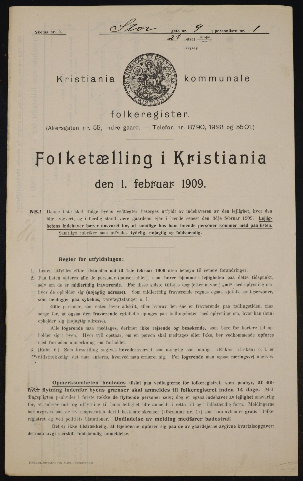 OBA, Kommunal folketelling 1.2.1909 for Kristiania kjøpstad, 1909, s. 93051