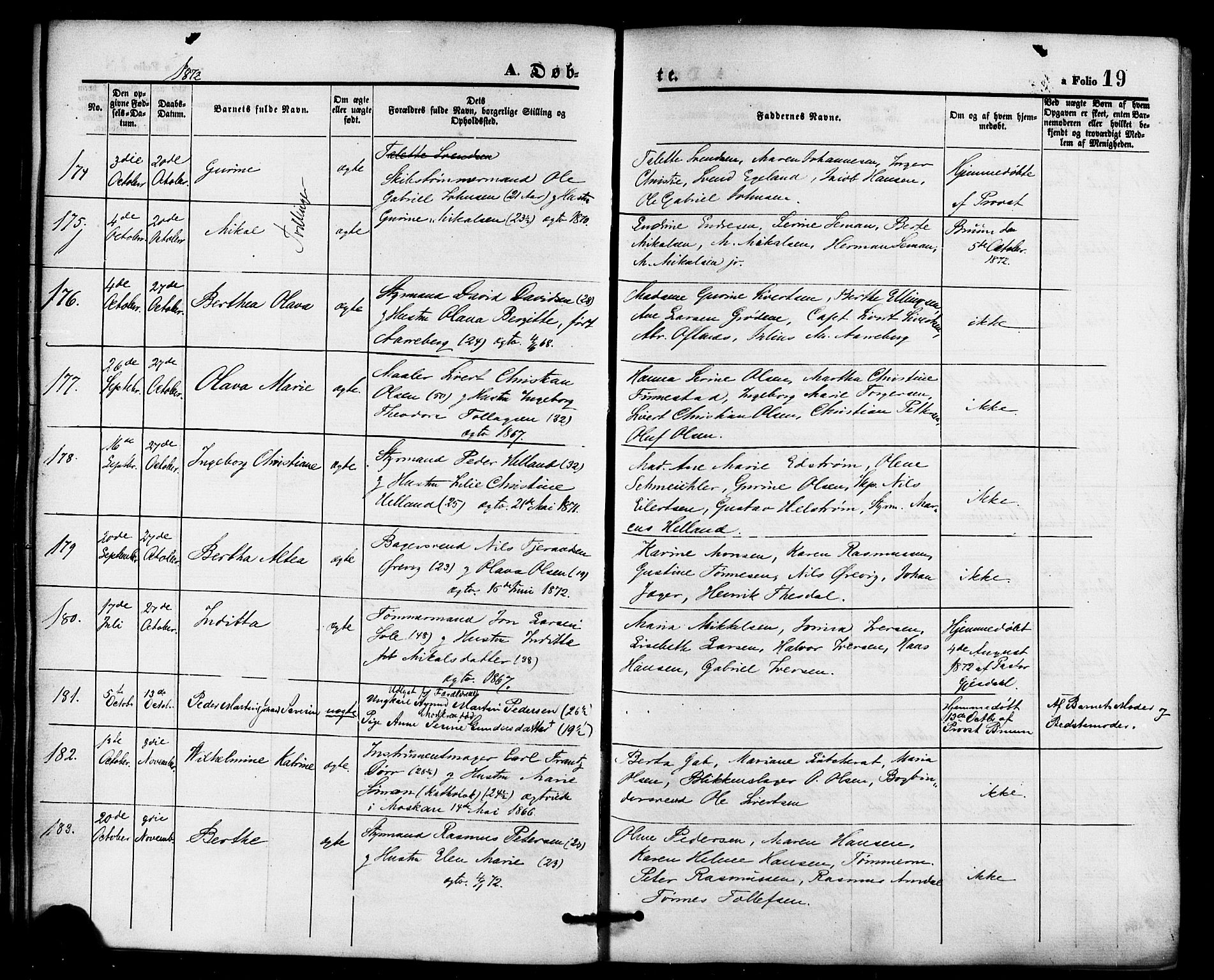 Domkirken sokneprestkontor, AV/SAST-A-101812/001/30/30BB/L0013: Klokkerbok nr. B 13, 1871-1880, s. 19