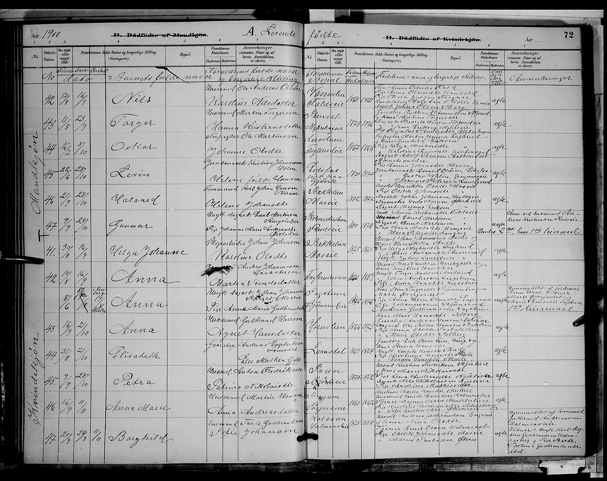 Søndre Land prestekontor, AV/SAH-PREST-122/L/L0002: Klokkerbok nr. 2, 1884-1900, s. 72