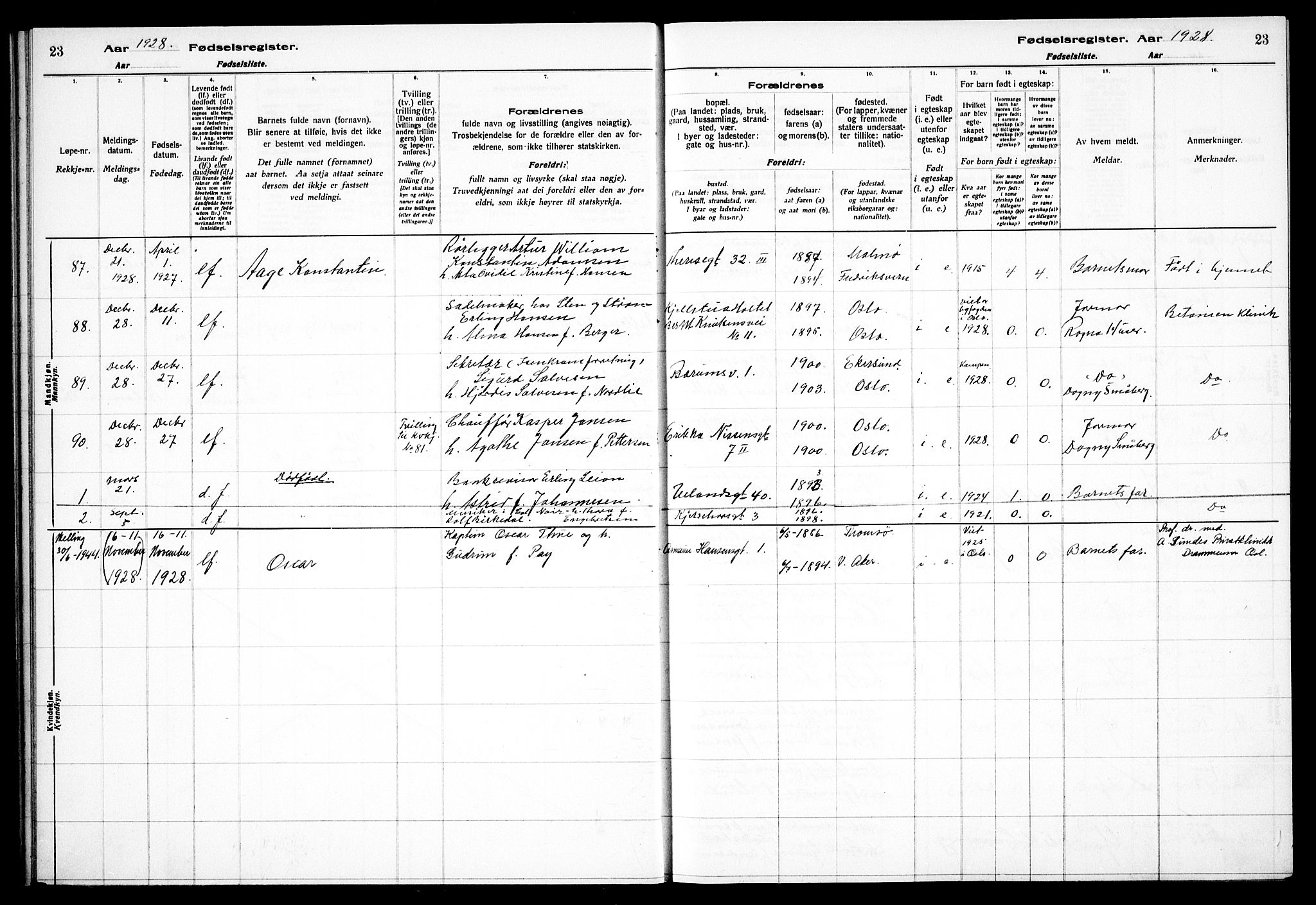 Gamle Aker prestekontor Kirkebøker, AV/SAO-A-10617a/J/L0002: Fødselsregister nr. 2, 1927-1935, s. 23