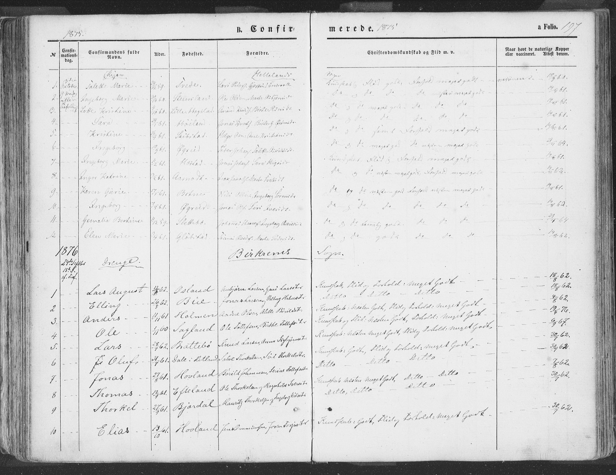Helleland sokneprestkontor, AV/SAST-A-101810: Ministerialbok nr. A 7.1, 1863-1886, s. 197