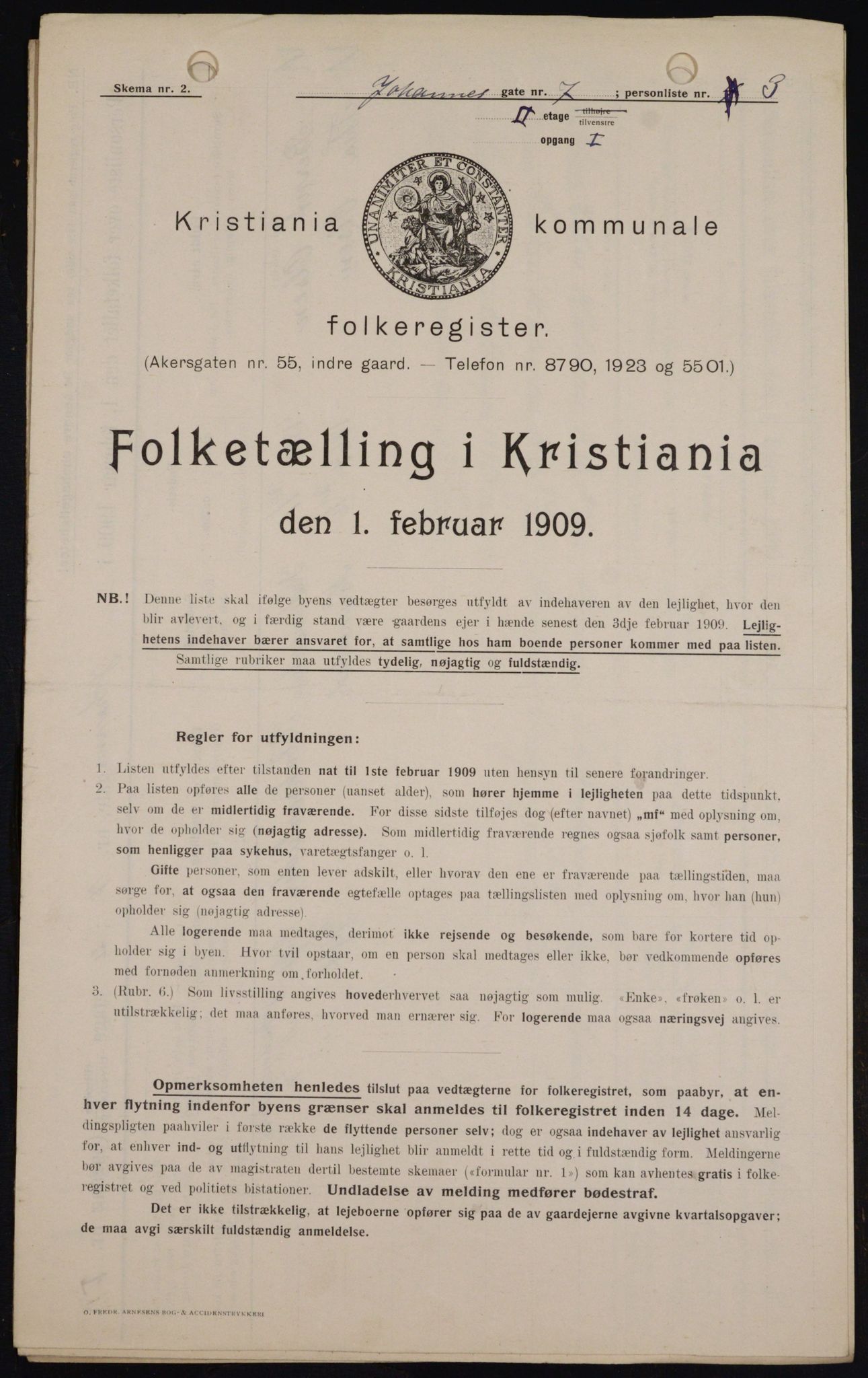 OBA, Kommunal folketelling 1.2.1909 for Kristiania kjøpstad, 1909, s. 43110