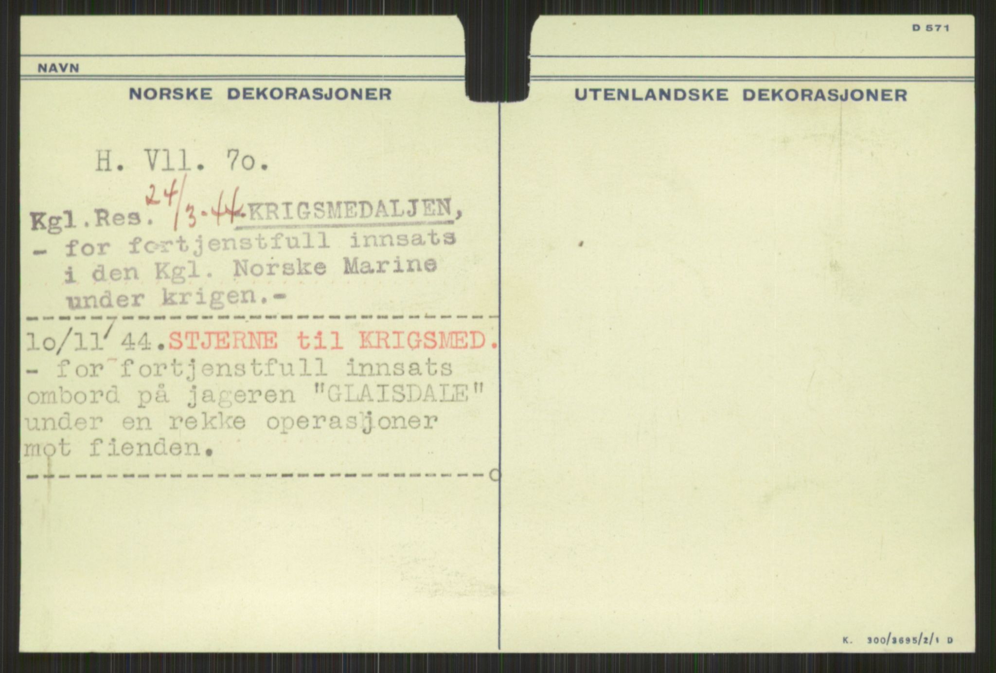 Forsvaret, Krigsdekorasjonskanselliet, AV/RA-RAFA-5156/G/Gb/Gbb/Gbbb/L0001: A - Aasebø, 1944-1956