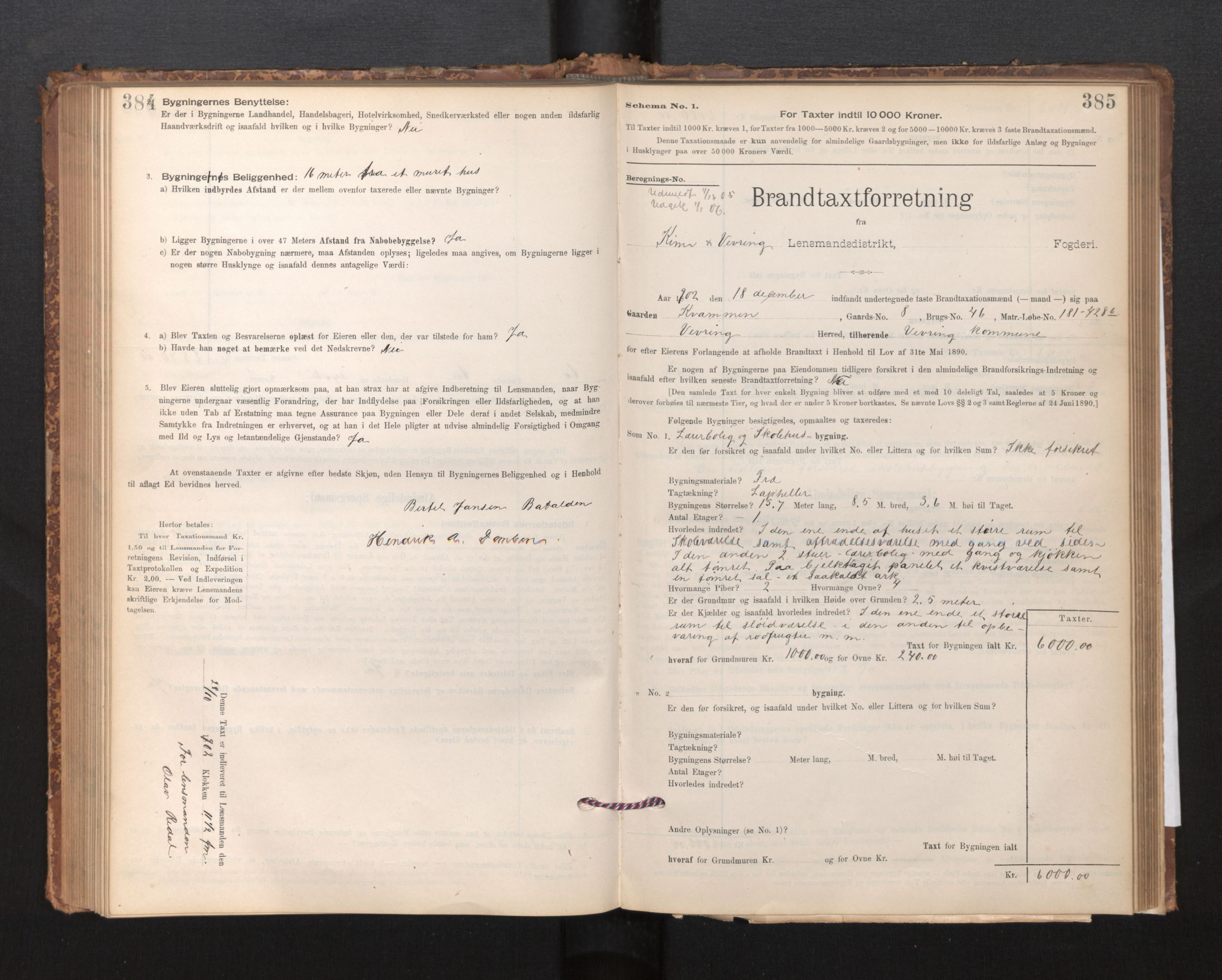 Lensmannen i Kinn, SAB/A-28801/0012/L0004f: Branntakstprotokoll, skjematakst, 1894-1911, s. 384-385