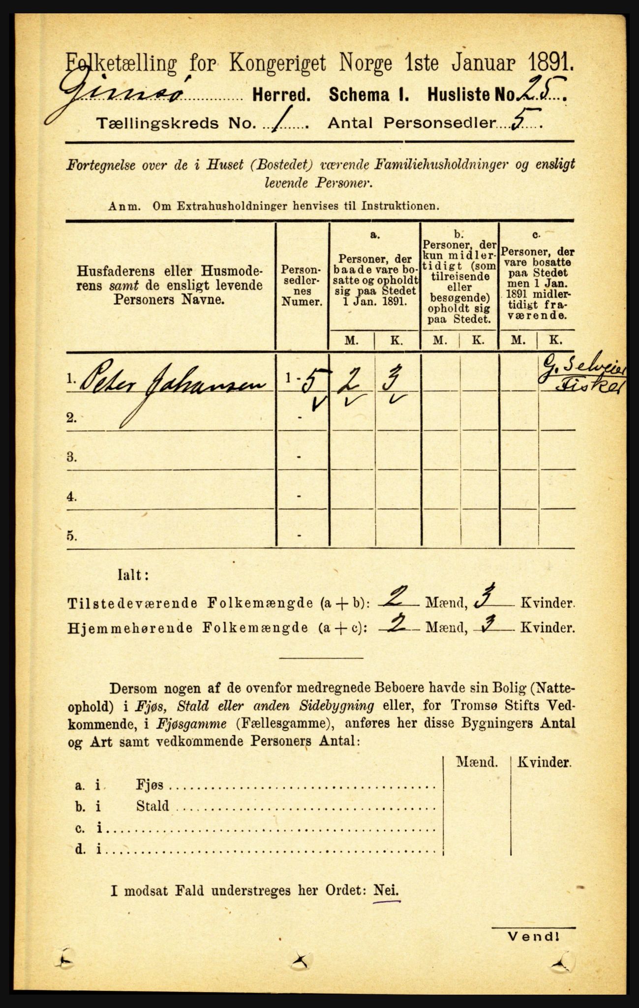 RA, Folketelling 1891 for 1864 Gimsøy herred, 1891, s. 46